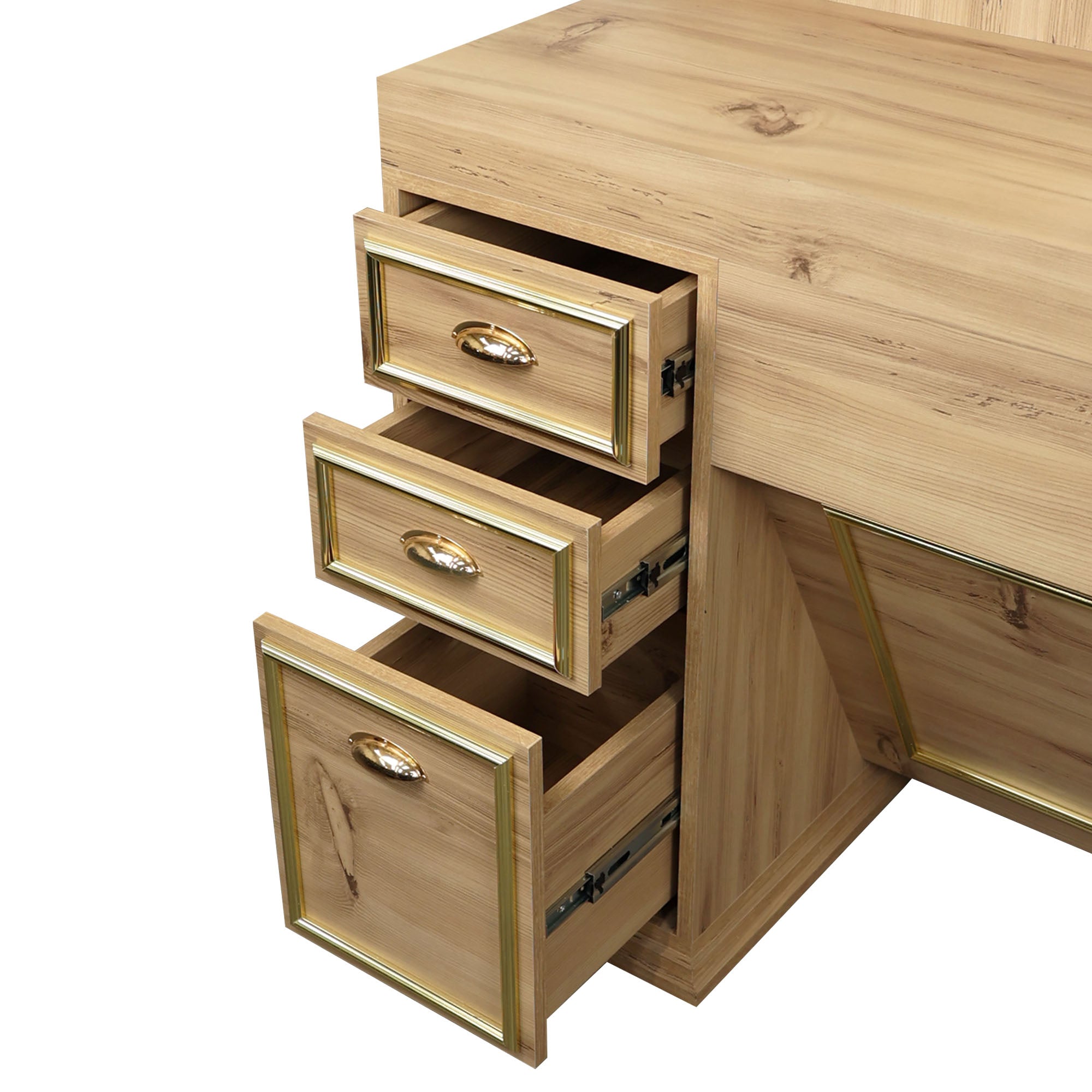 Barber Station Unit - Light Wood Station With Sink & Hexagonal LED Mirror