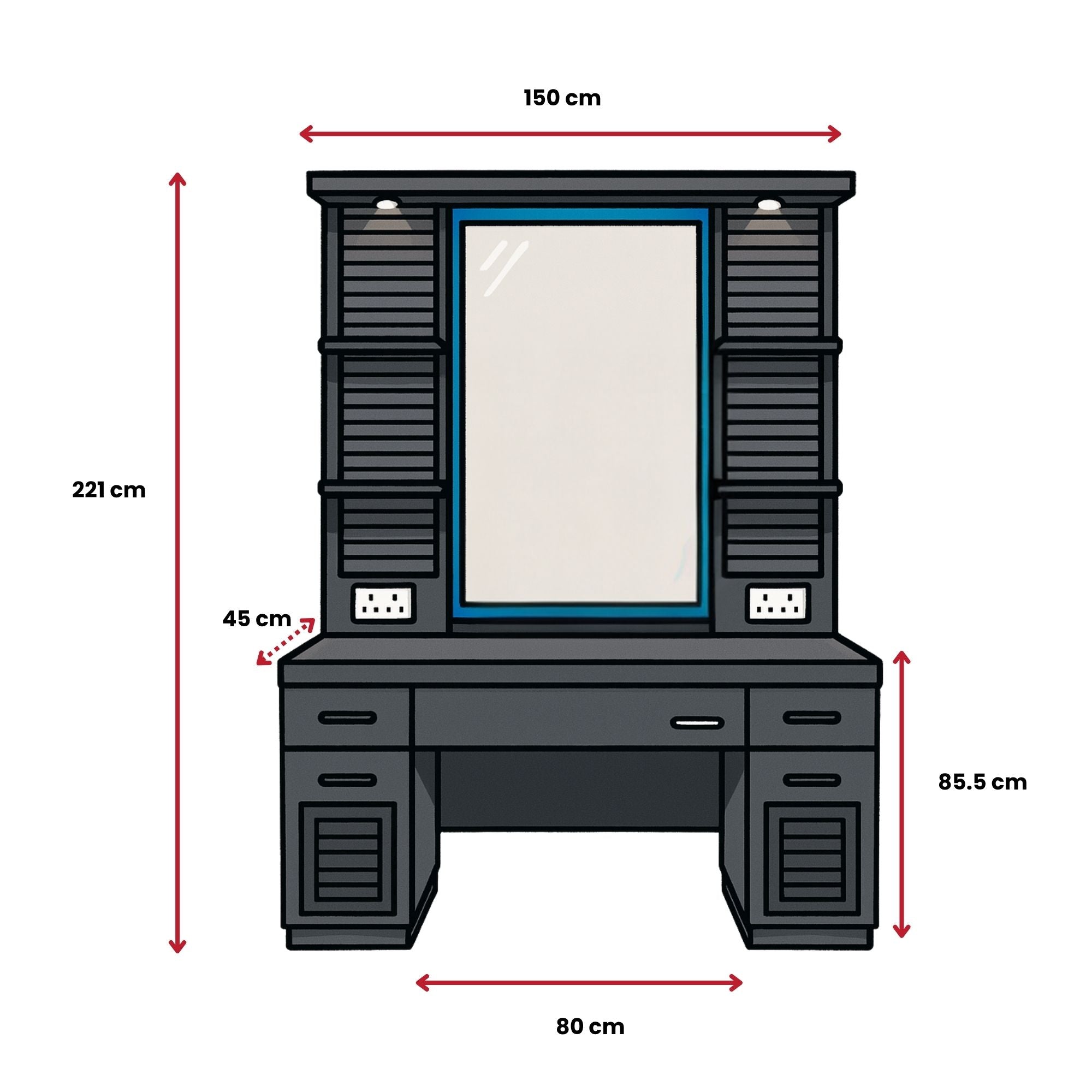 Barber Station Unit - Sleek Modern Station With LED Lighting & Louvered Storage