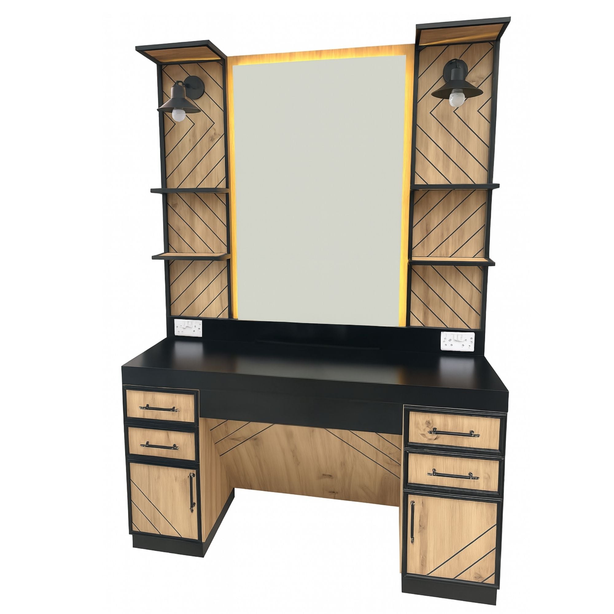 Barber Station Unit - Industrial Farmhouse Barber Station With Illuminated Mirror