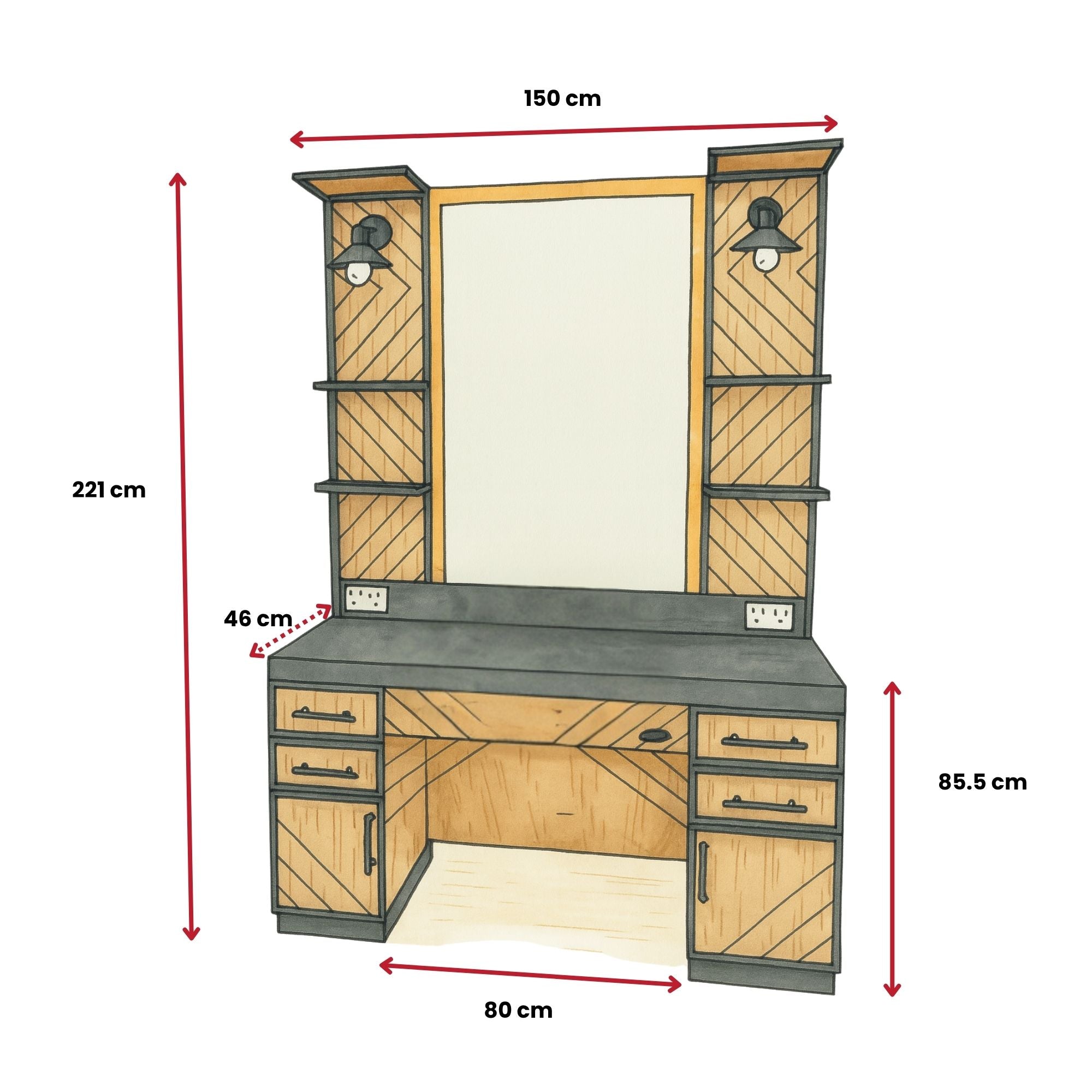 Barber Station Unit - Industrial Farmhouse Barber Station With Illuminated Mirror