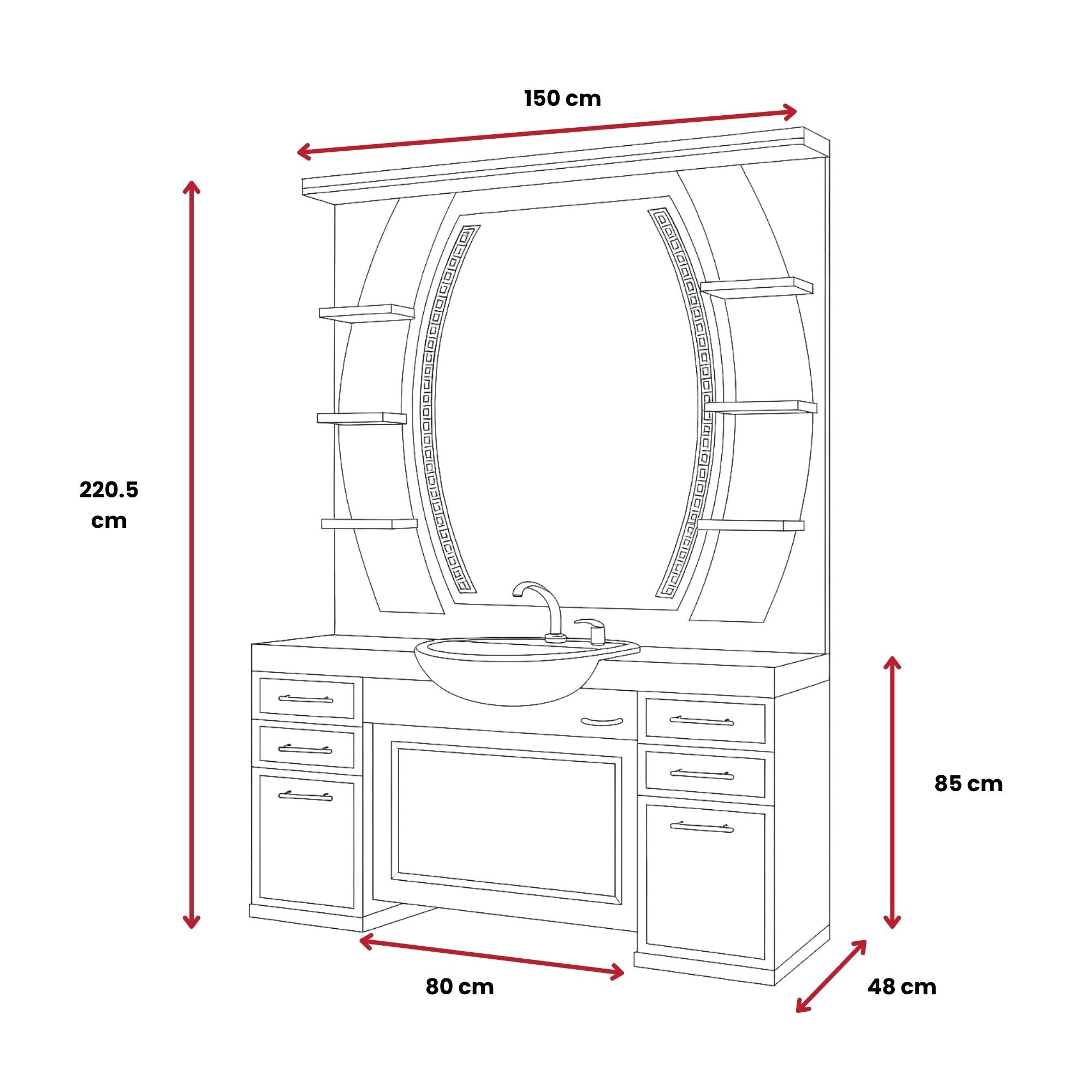Barber Station Unit - Walnut & Black Station With Black Sink & Led Mirror