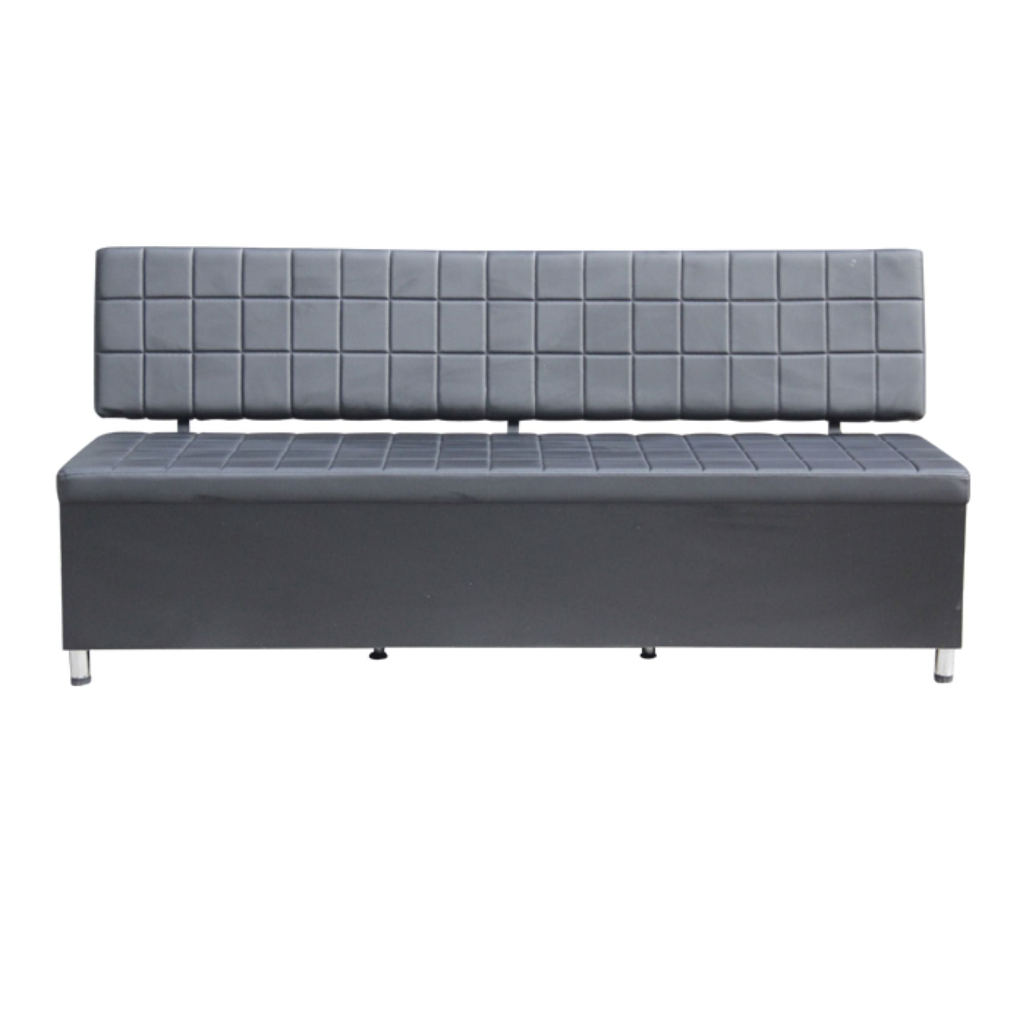 Salon Waiting Bench - Black Quilted Upholstery With Ottoman Storage