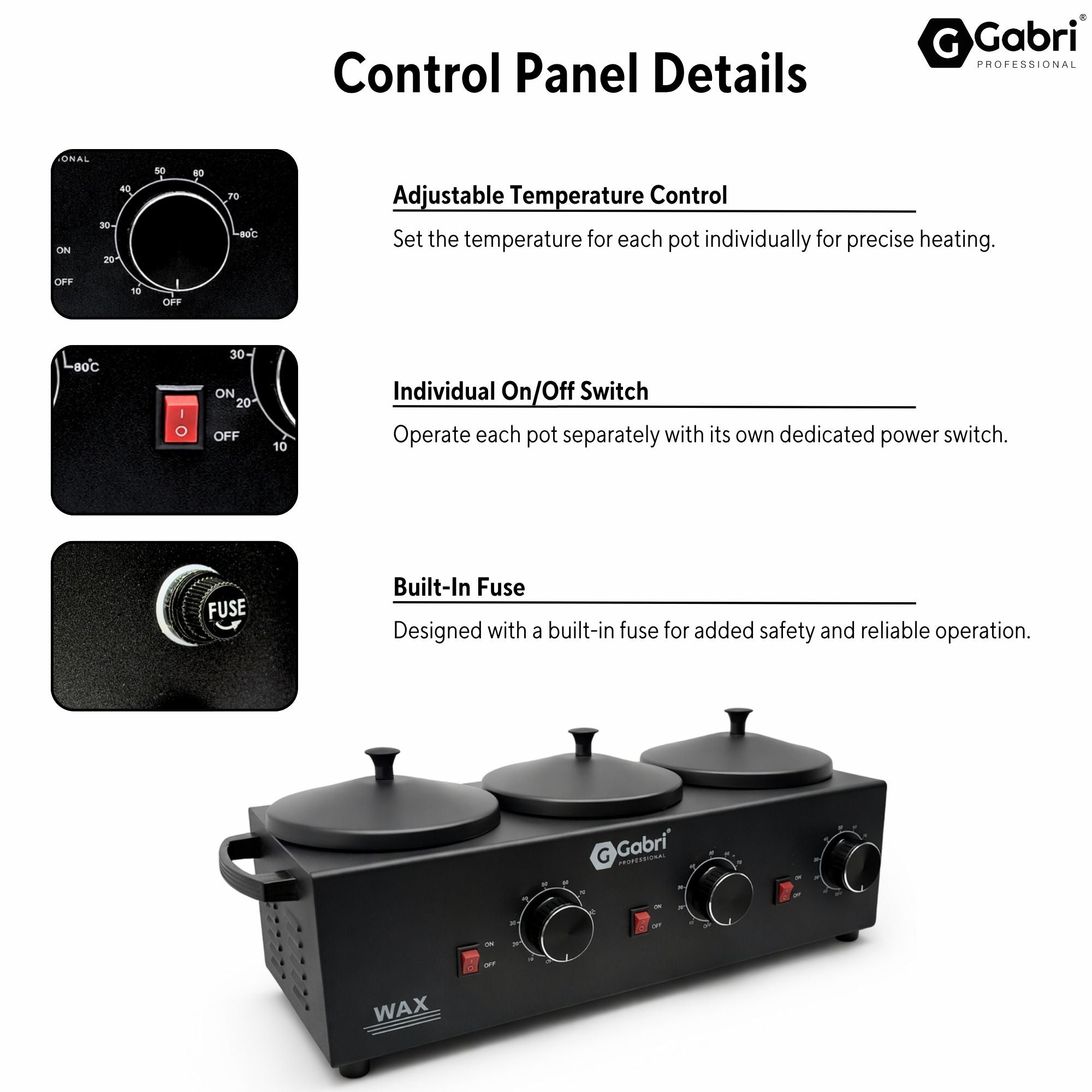 Gabri - 3 Pot Wax Heater Warmer Black