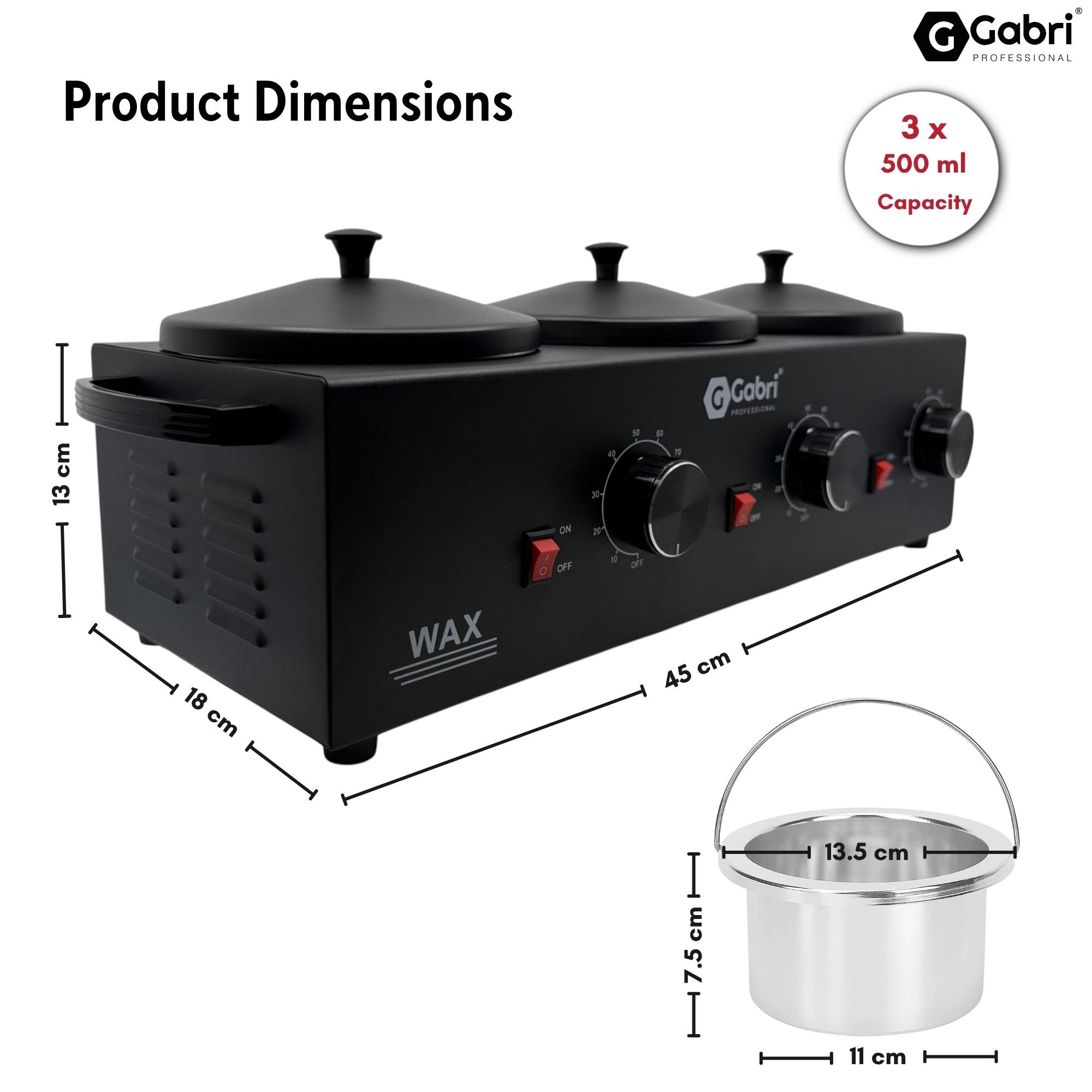 Gabri - 3 Pot Wax Heater Warmer Black