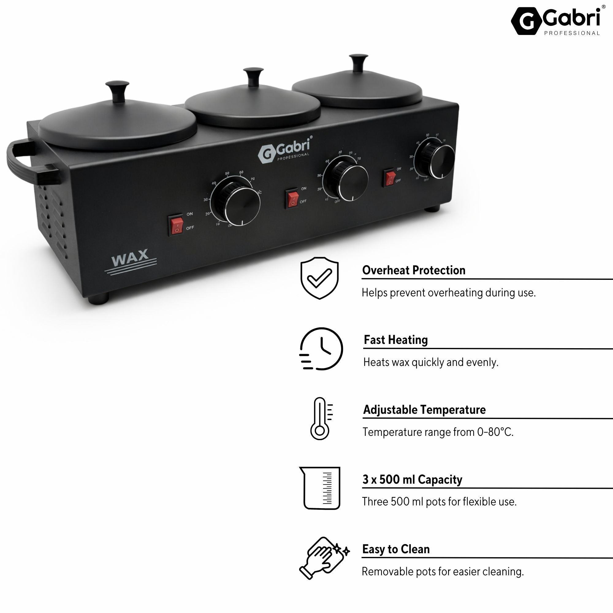 Gabri - 3 Pot Wax Heater Warmer Black