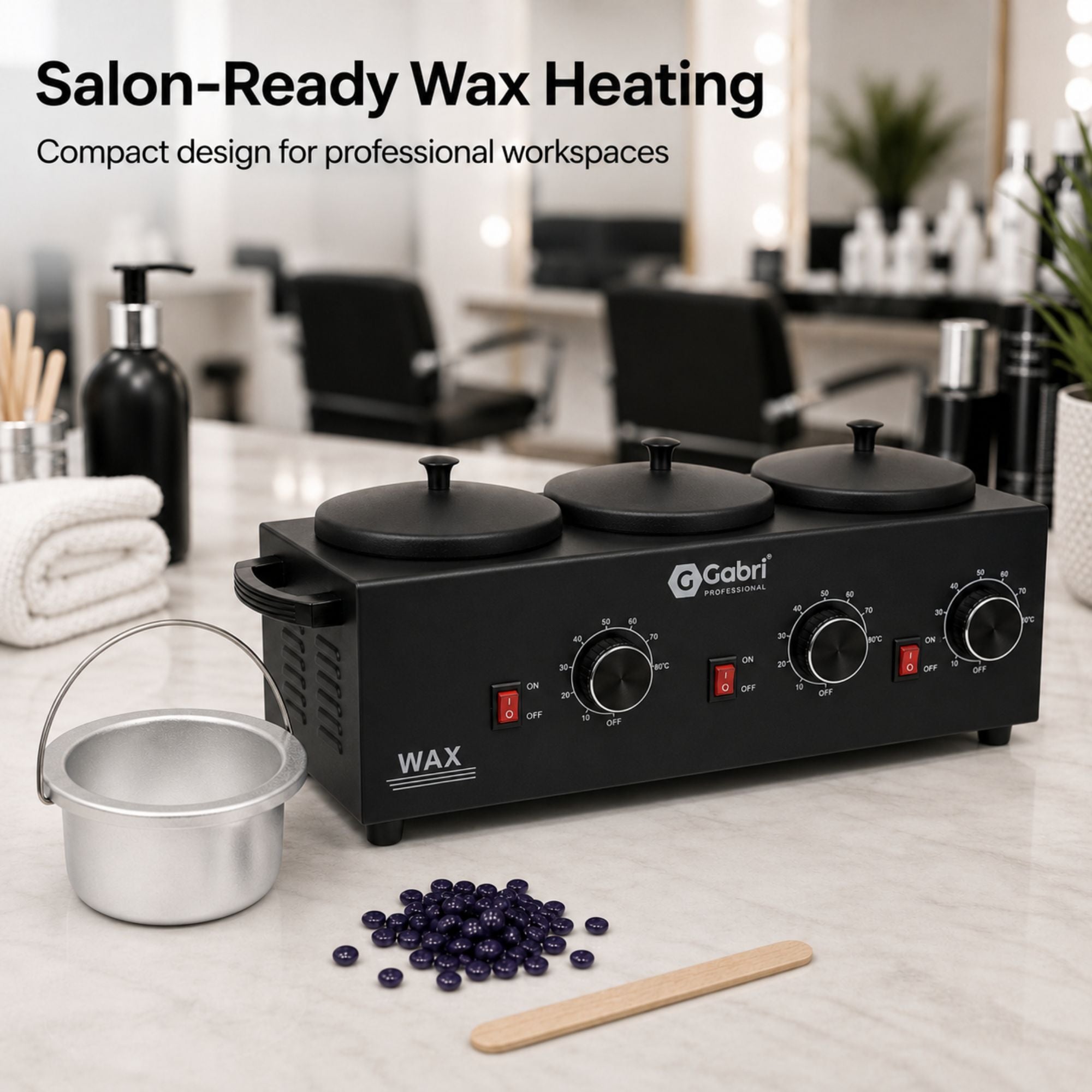 Gabri - 3 Pot Wax Heater Warmer Black