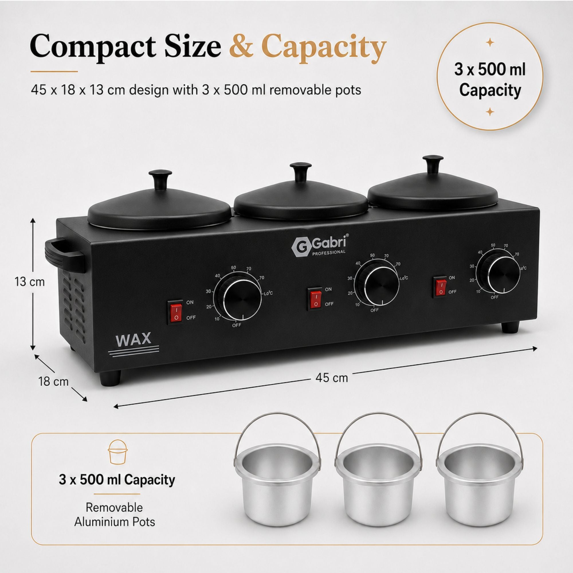 Gabri - 3 Pot Wax Heater Warmer Black