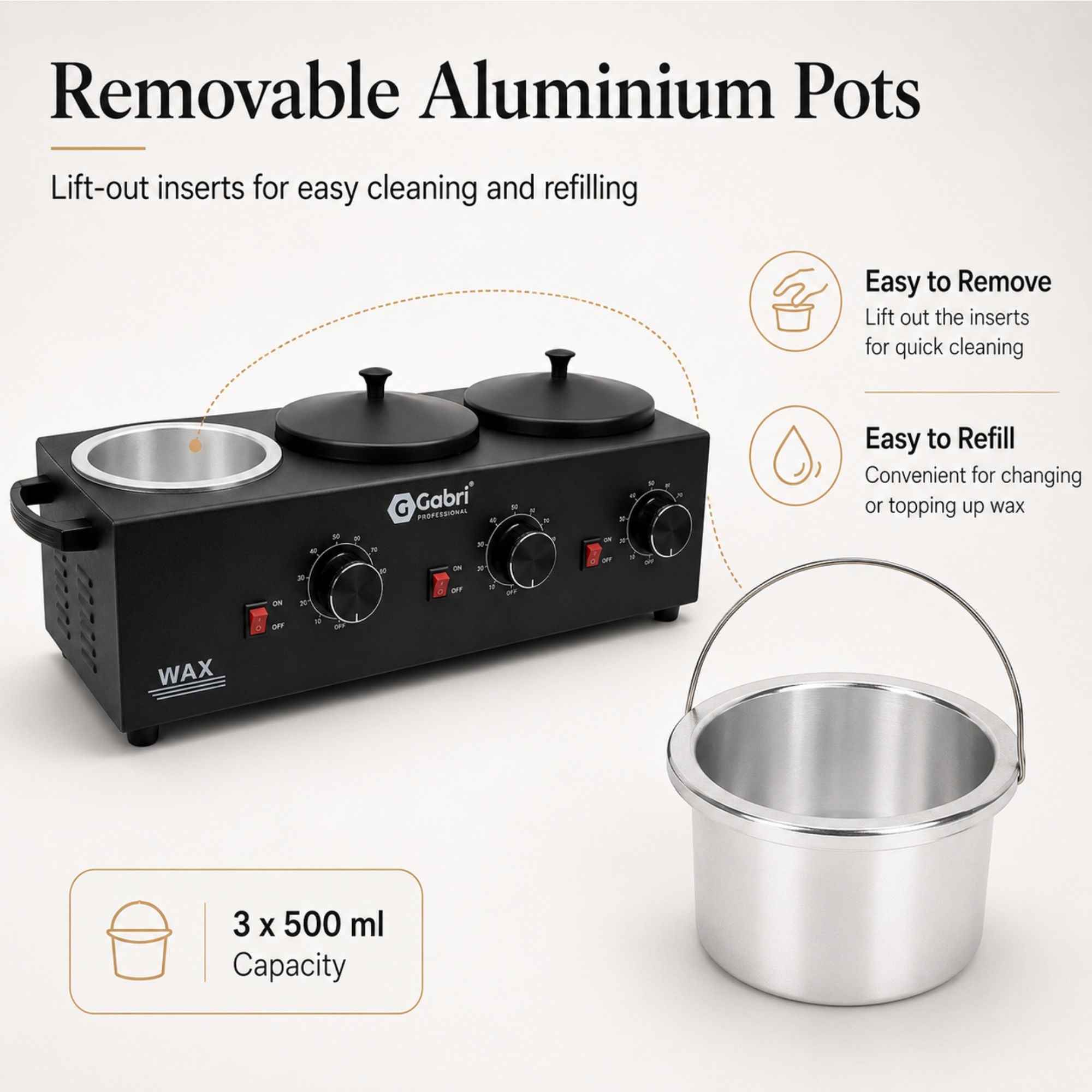 Gabri - 3 Pot Wax Heater Warmer Black