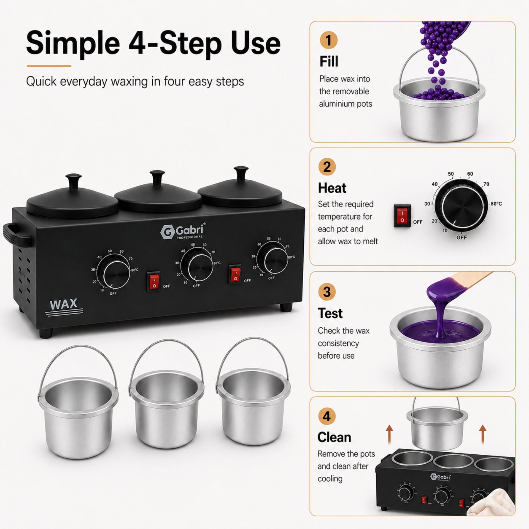 Gabri - 3 Pot Wax Heater Warmer Black