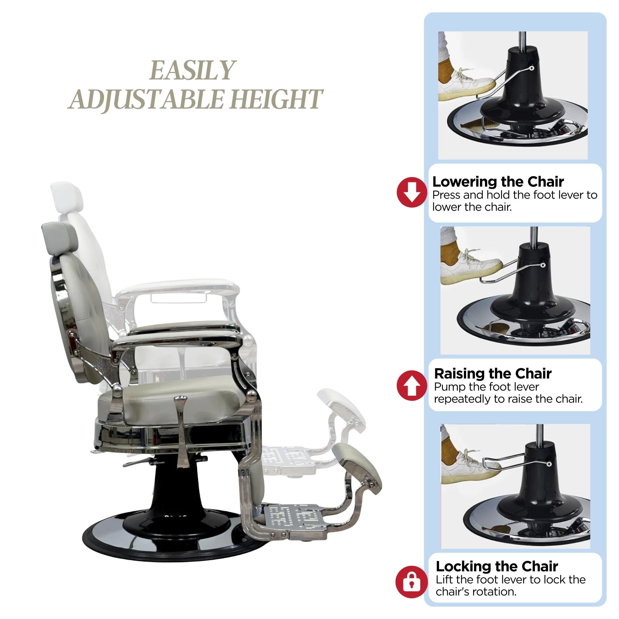 Barber Chair - Vintage Style Grey & Chrome Accents