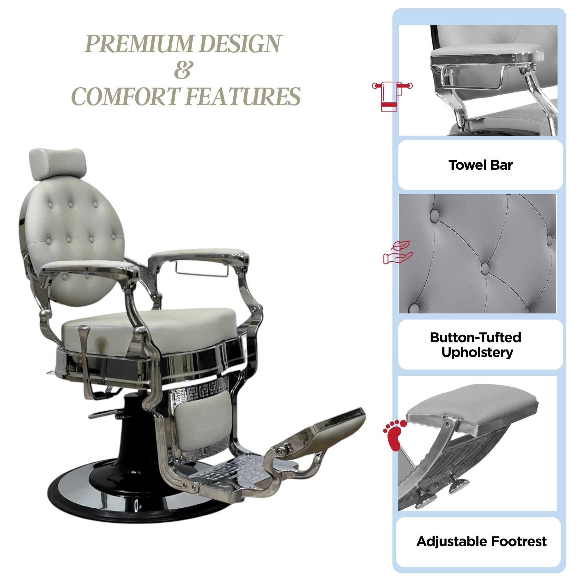 Barber Chair - Vintage Style Grey & Chrome Accents