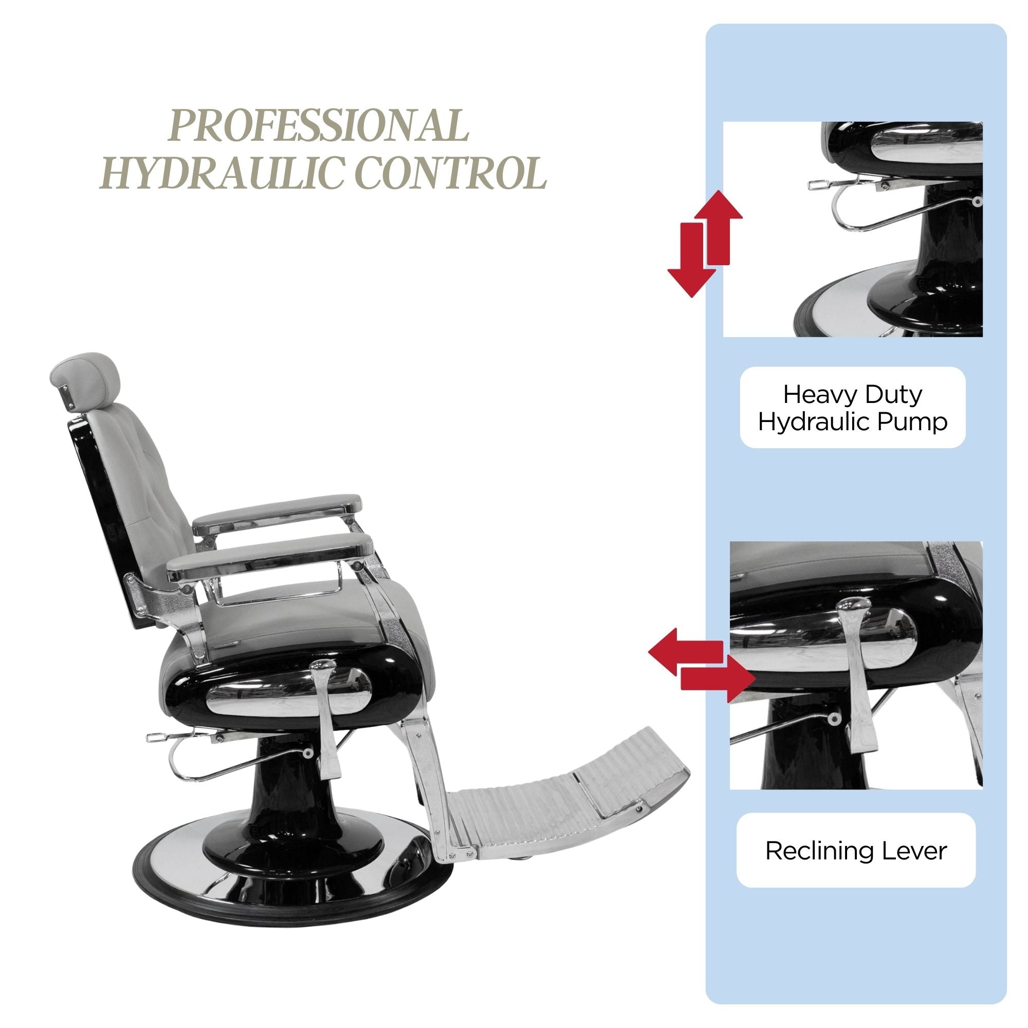 Barber Chair - Luxurious Belmont Grey & Black Accents