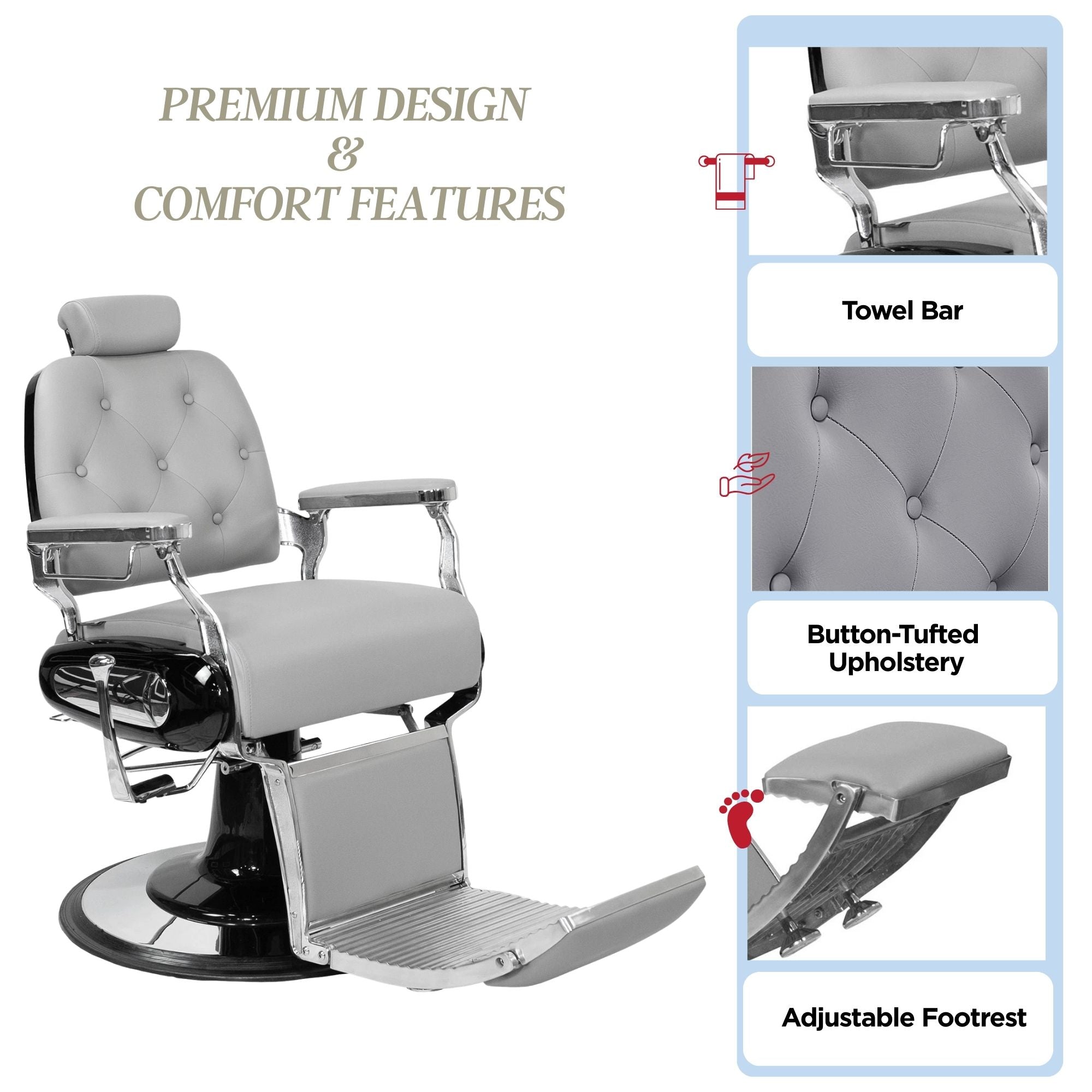 Barber Chair - Luxurious Belmont Grey & Black Accents