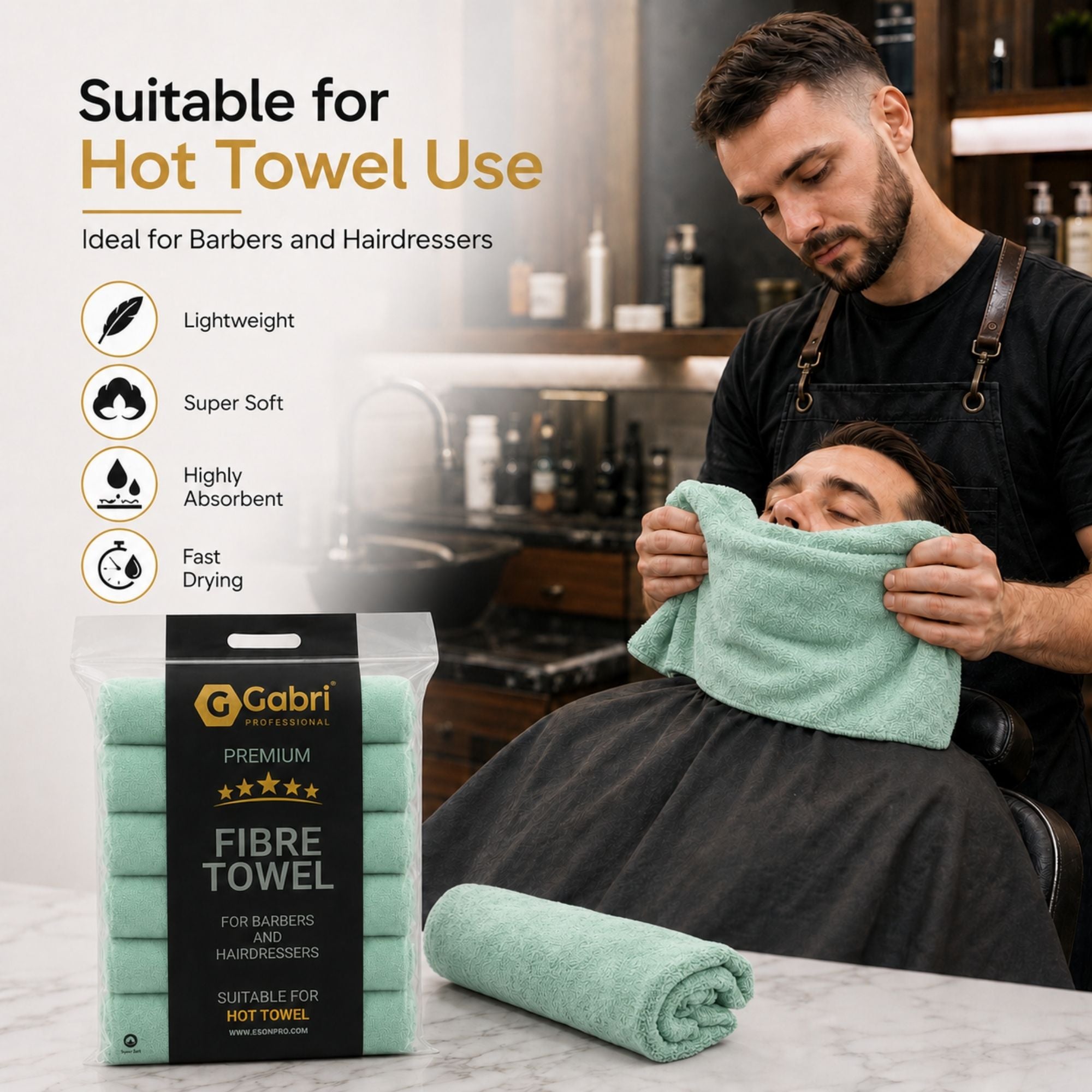 Gabri - Premium Salon Fibre Towel Mint Green (Pack of 6)