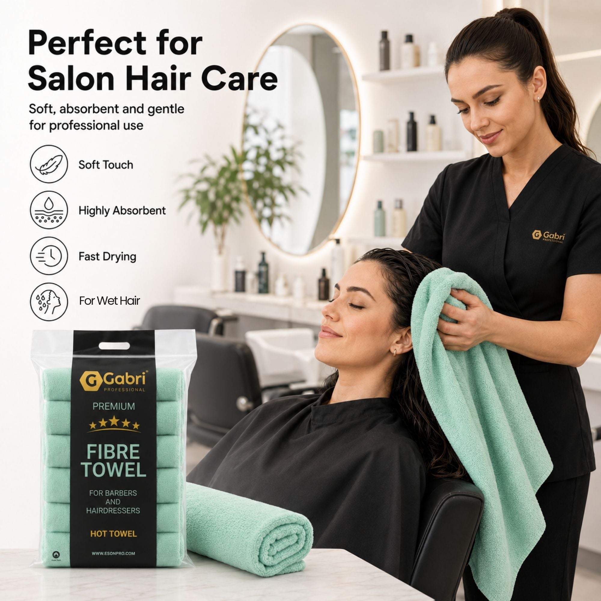 Gabri - Premium Salon Fibre Towel Mint Green (Pack of 6)