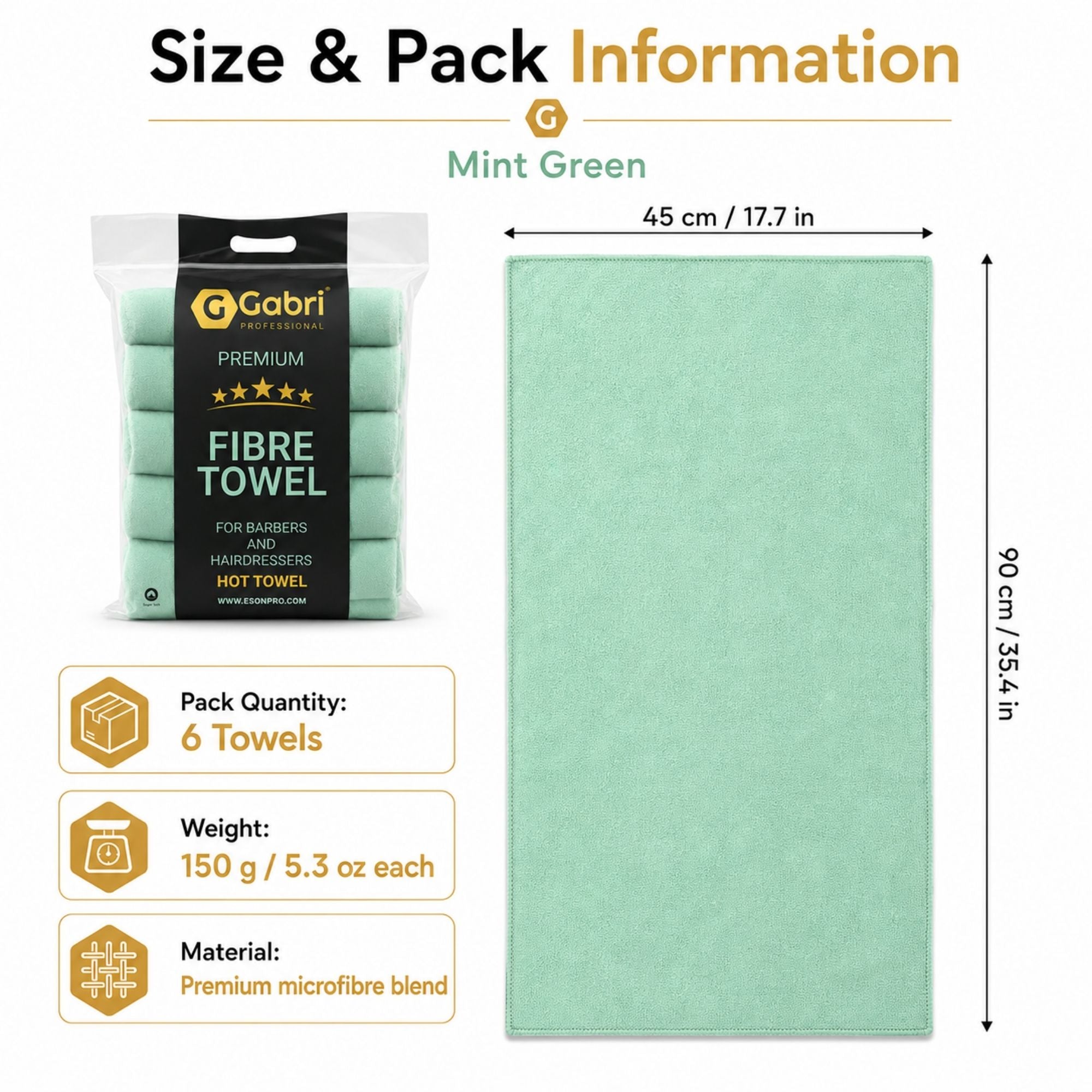 Gabri - Premium Salon Fibre Towel Mint Green (Pack of 6)