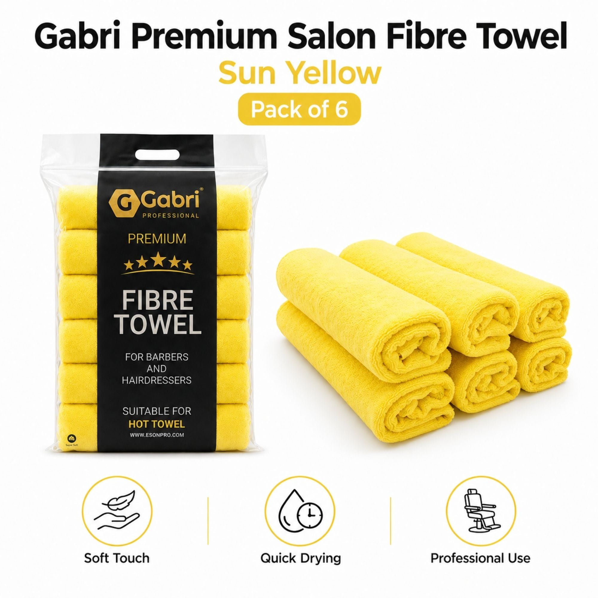 Gabri - Premium Salon Fibre Towel Sun Yellow (Pack of 6)