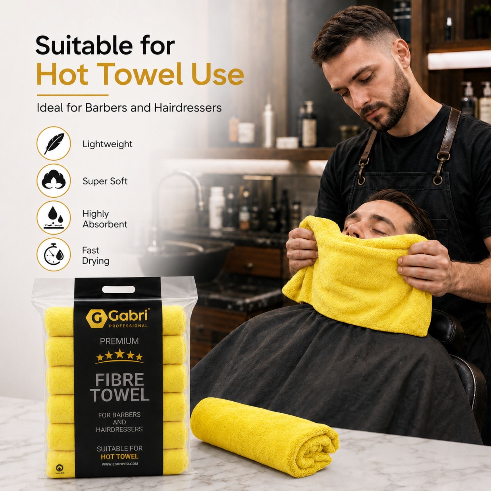 Gabri - Premium Salon Fibre Towel Sun Yellow (Pack of 6)