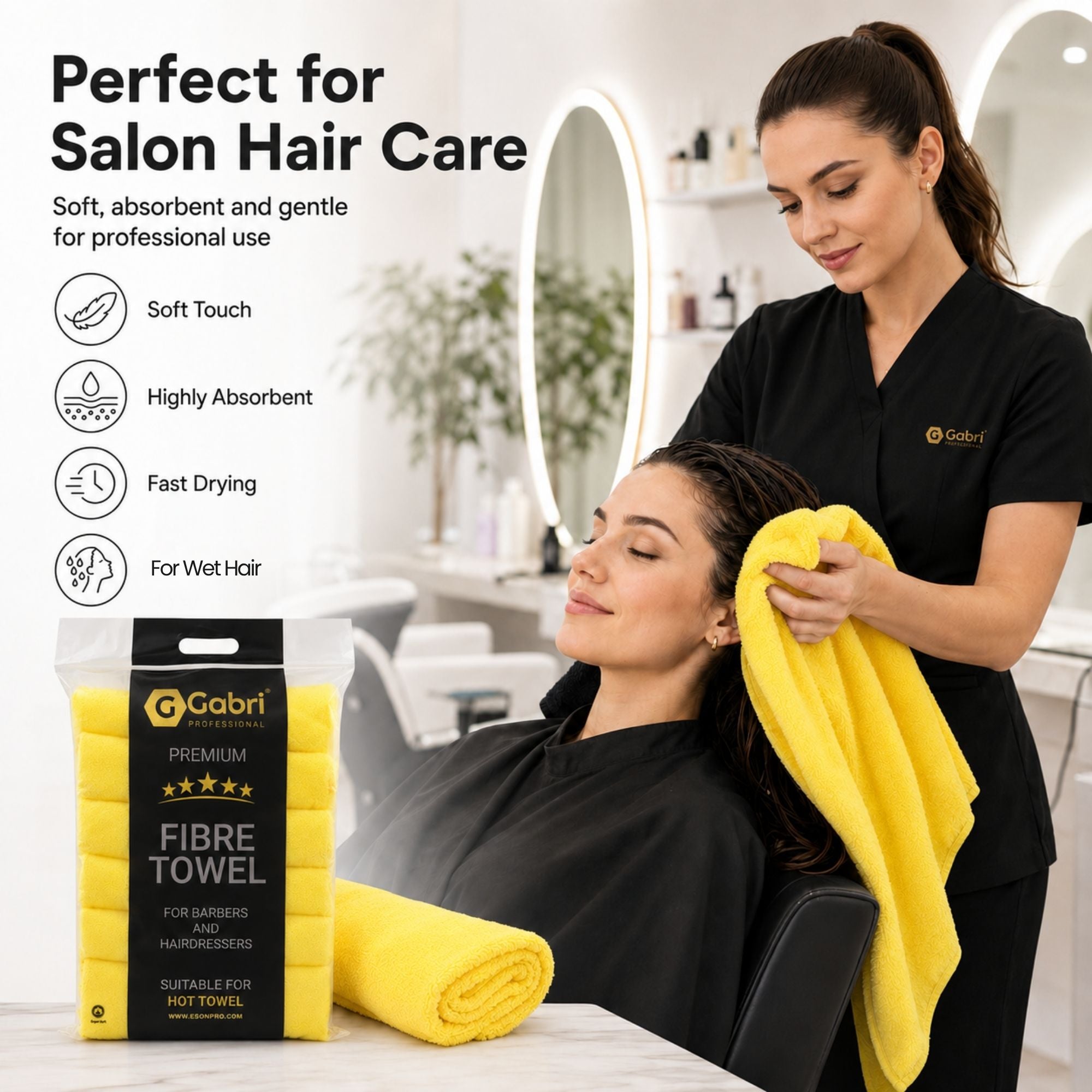 Gabri - Premium Salon Fibre Towel Sun Yellow (Pack of 6)