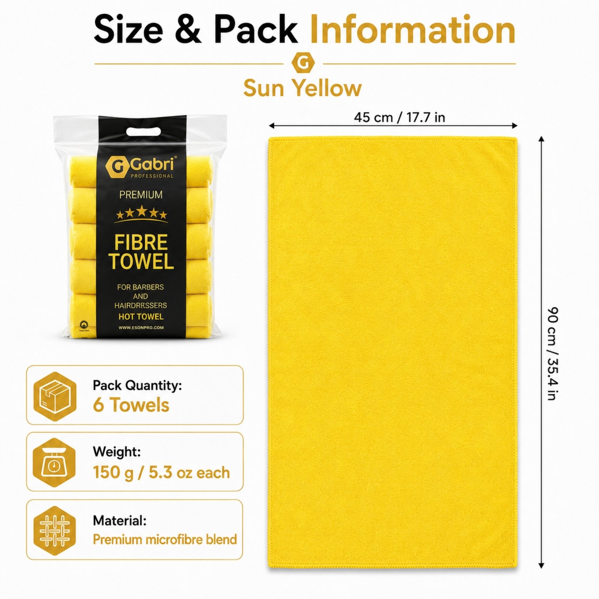 Gabri - Premium Salon Fibre Towel Sun Yellow (Pack of 6)