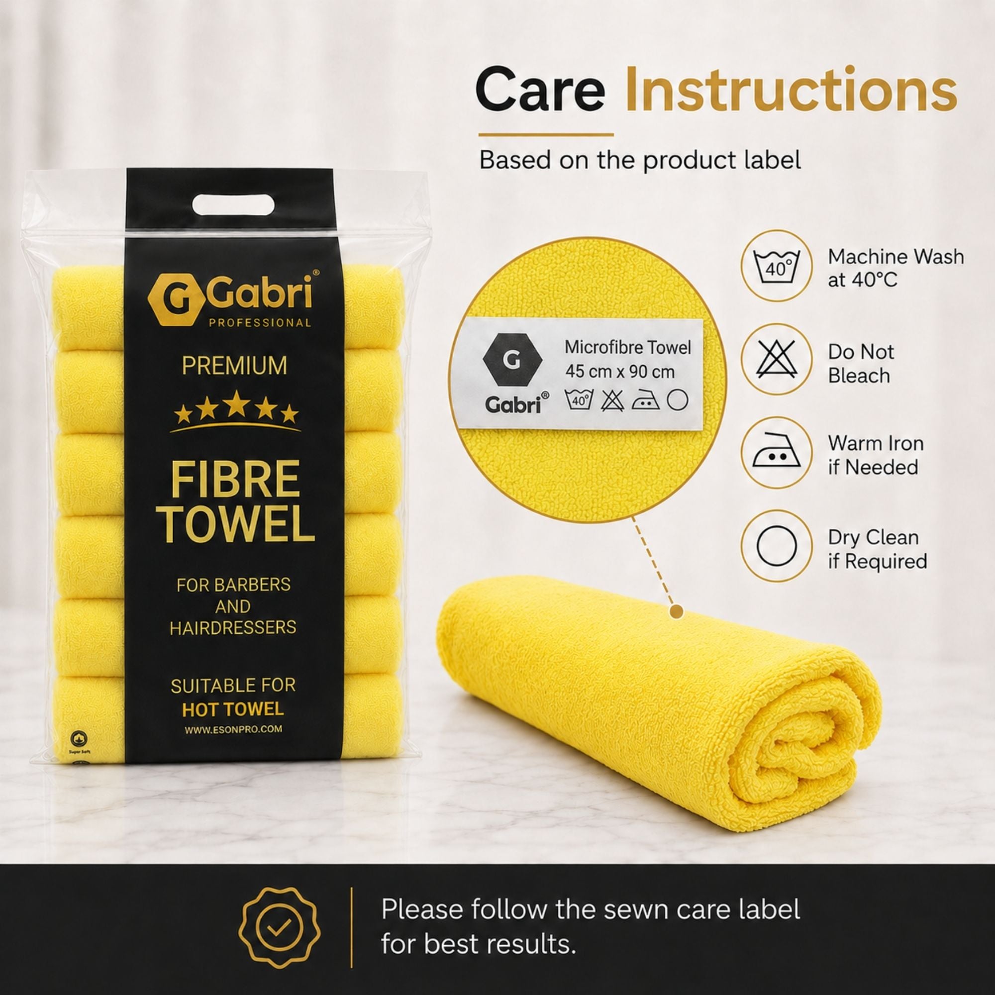Gabri - Premium Salon Fibre Towel Sun Yellow (Pack of 6)