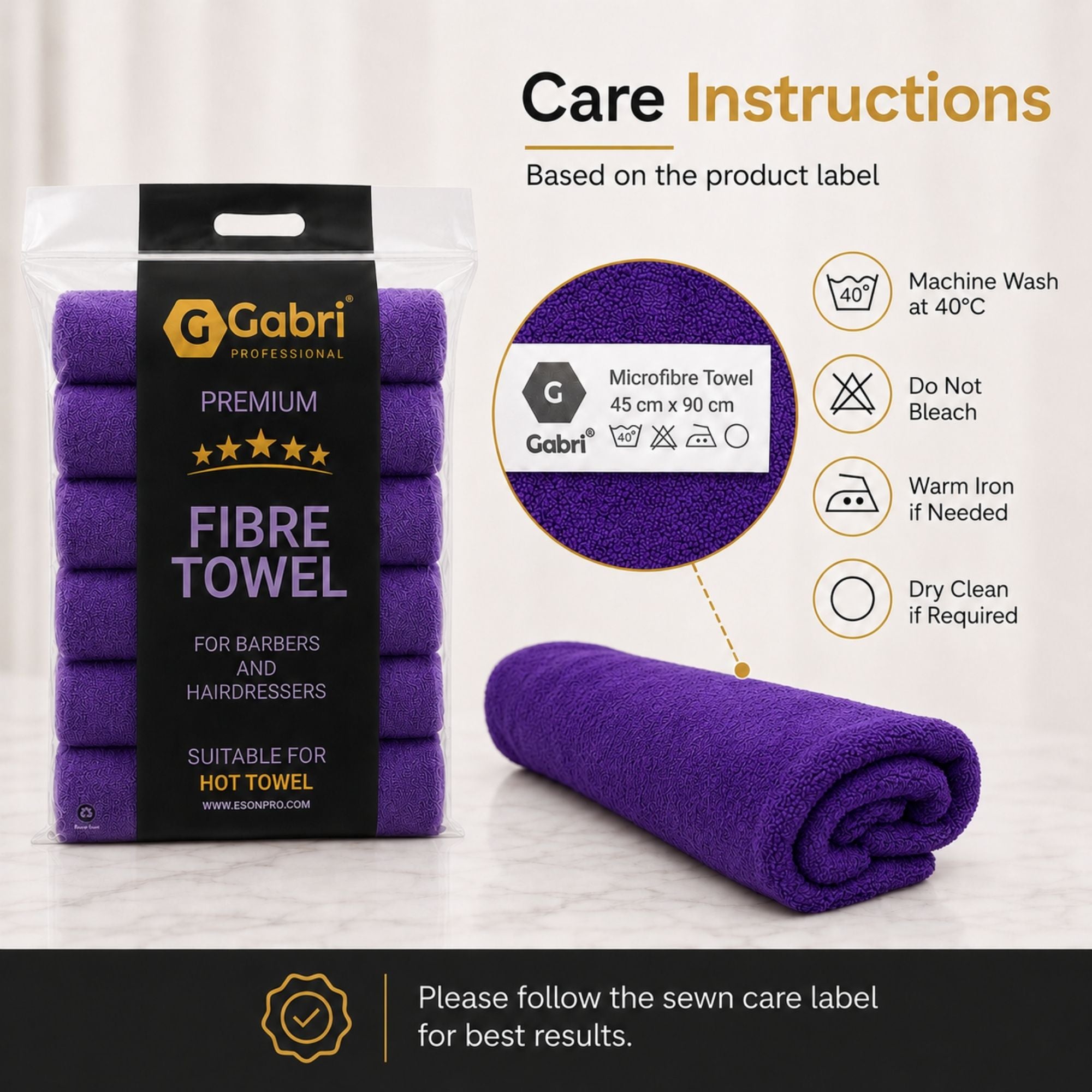 Gabri - Premium Salon Fibre Towel Royal Purple (Pack of 6)