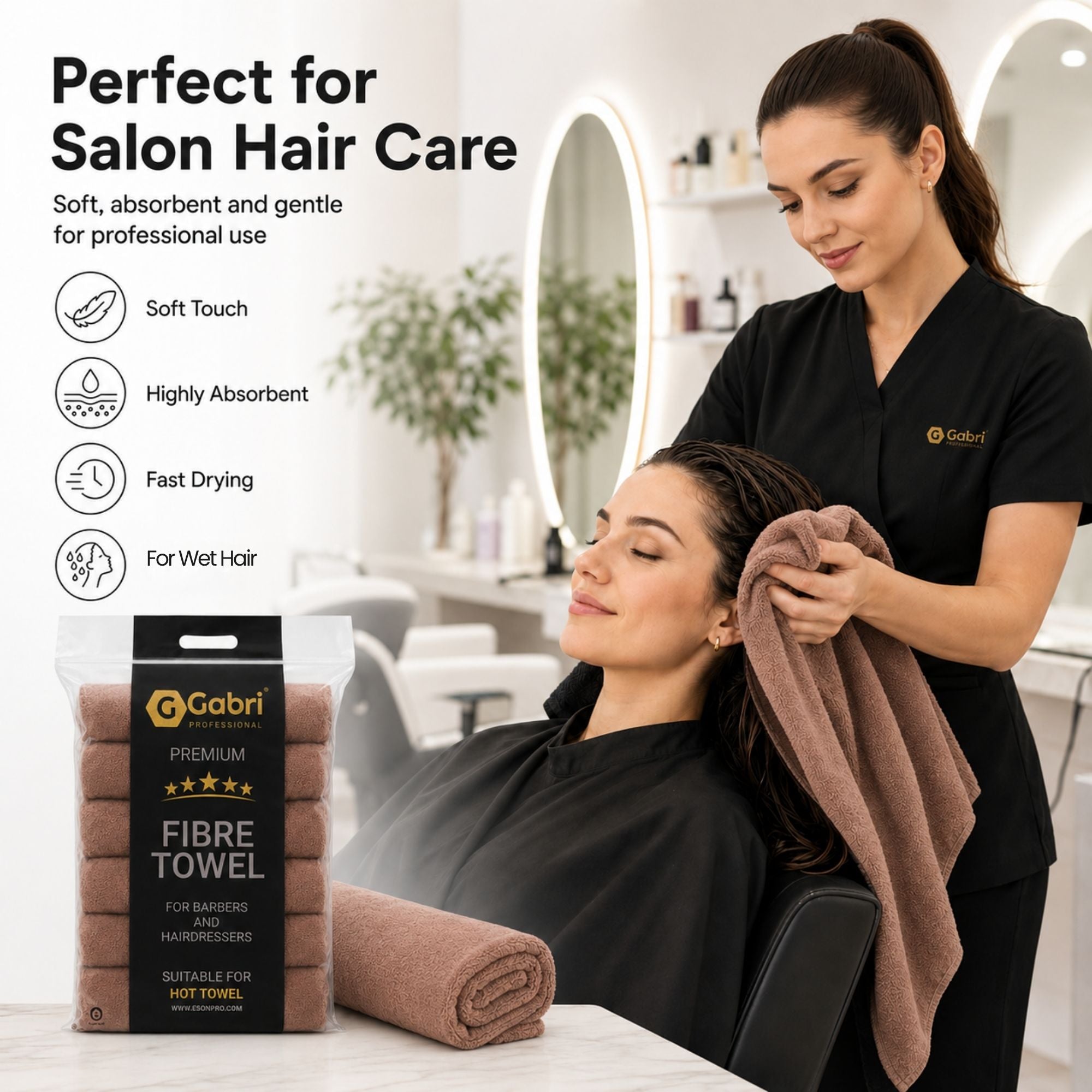 Gabri - Premium Salon Fibre Towel Mocha (Pack of 6)