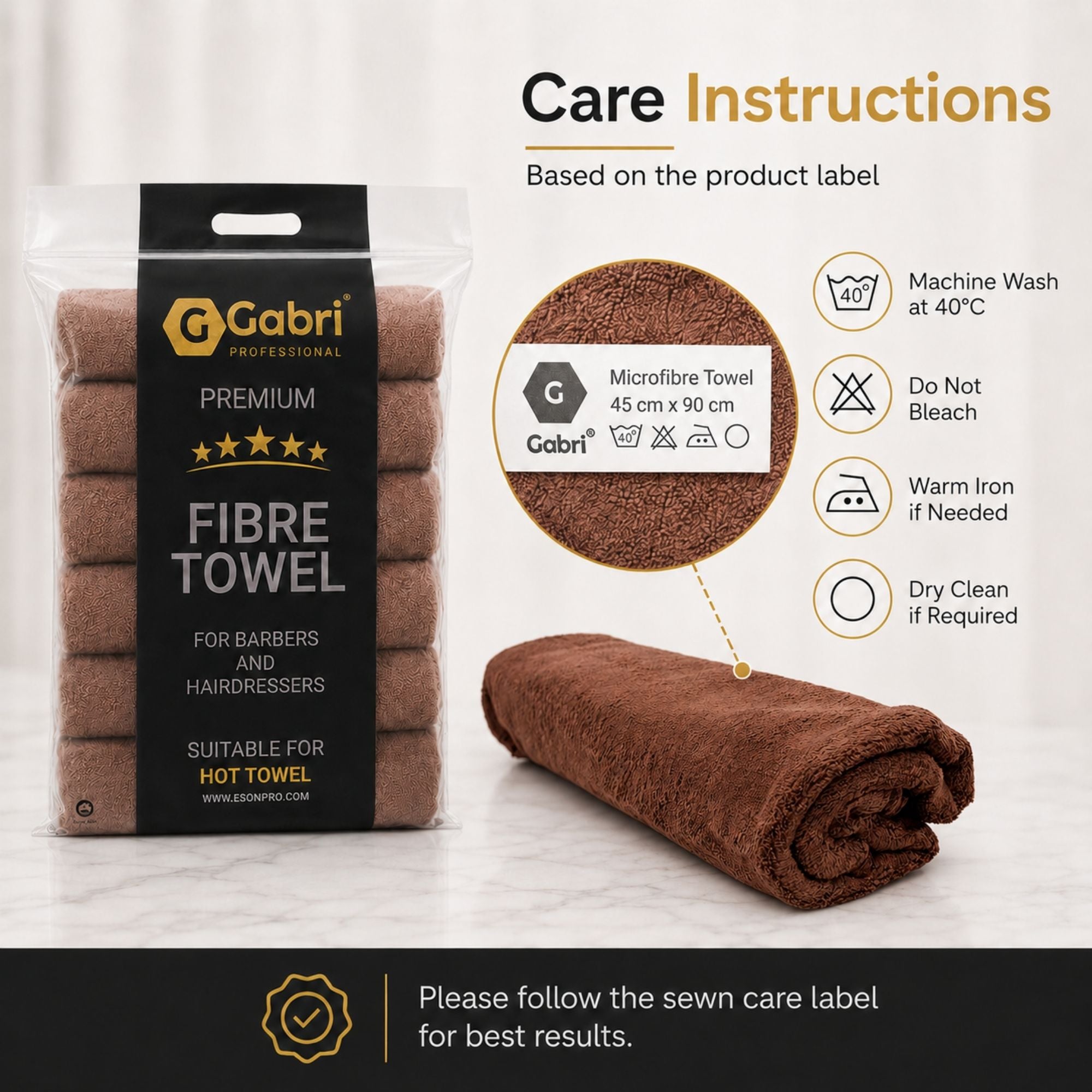 Gabri - Premium Salon Fibre Towel Mocha (Pack of 6)