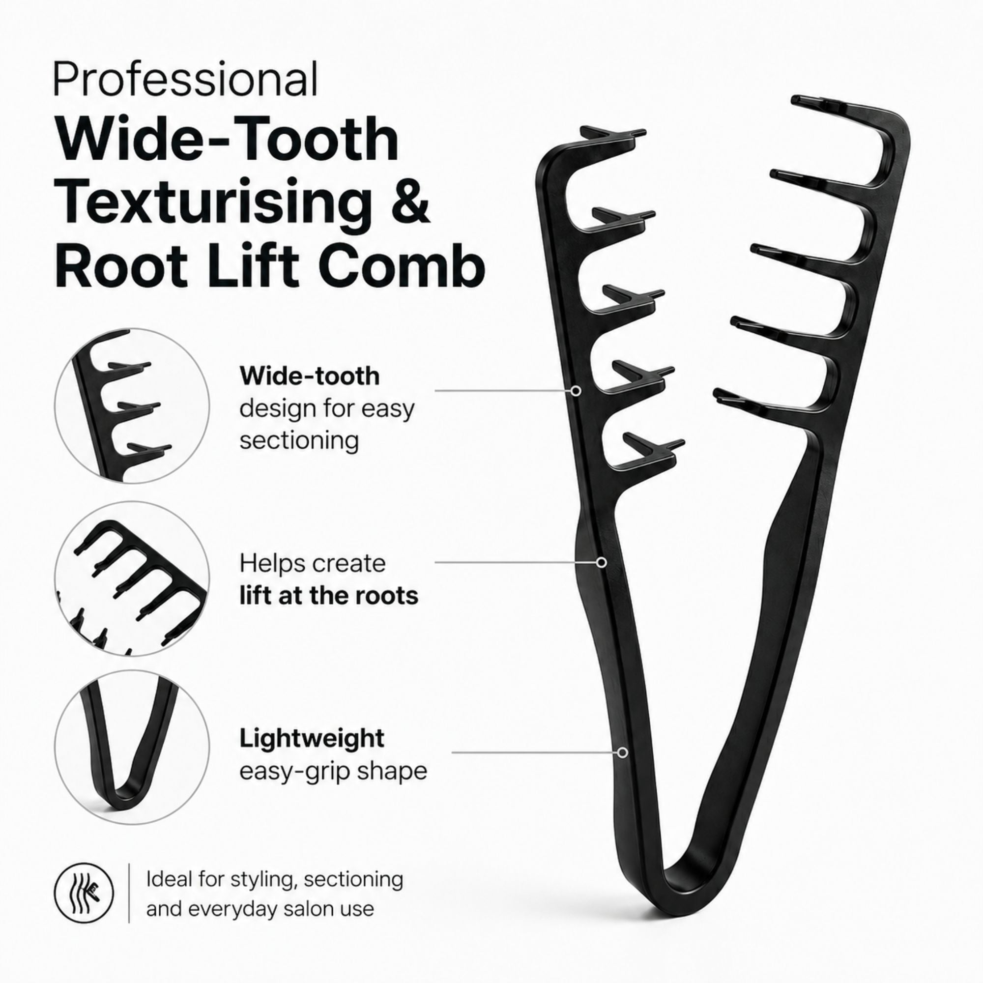 Gabri - Professional Wide-Tooth Texturising & Root Lift Comb Black