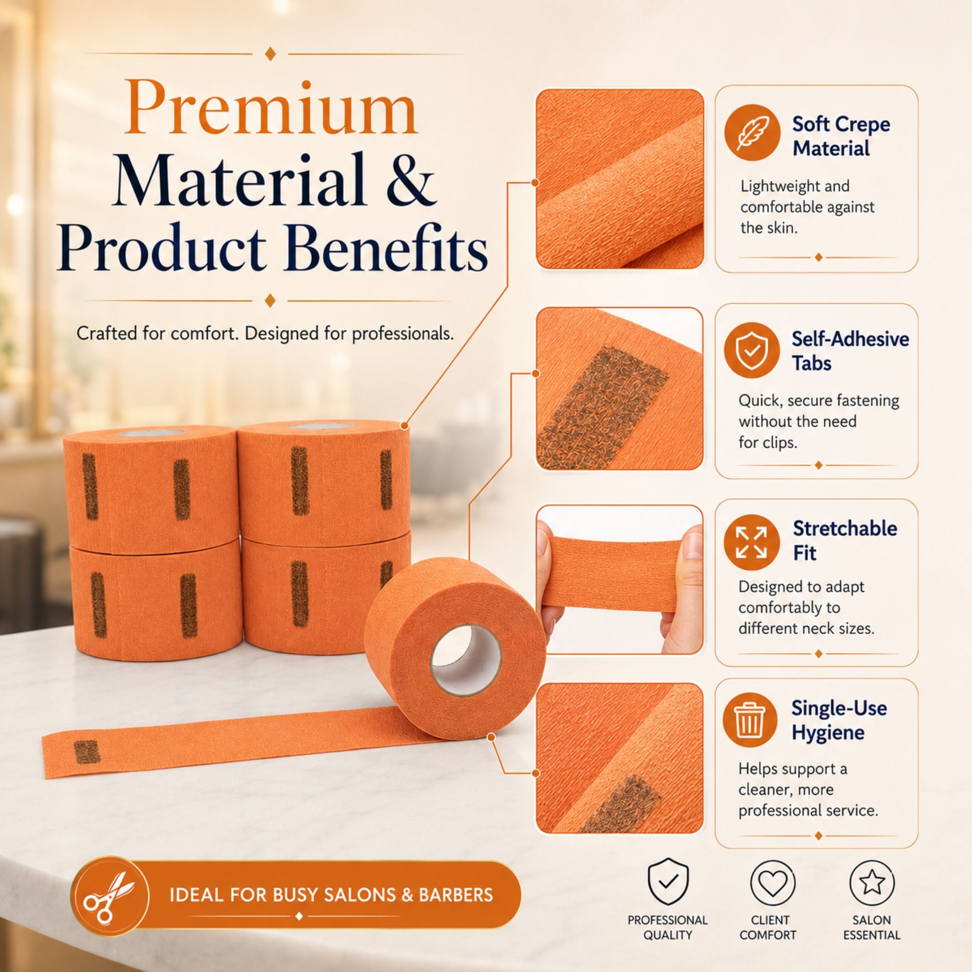 Gabri - Professional Disposable Neck Strips Orange (Pack of 5)