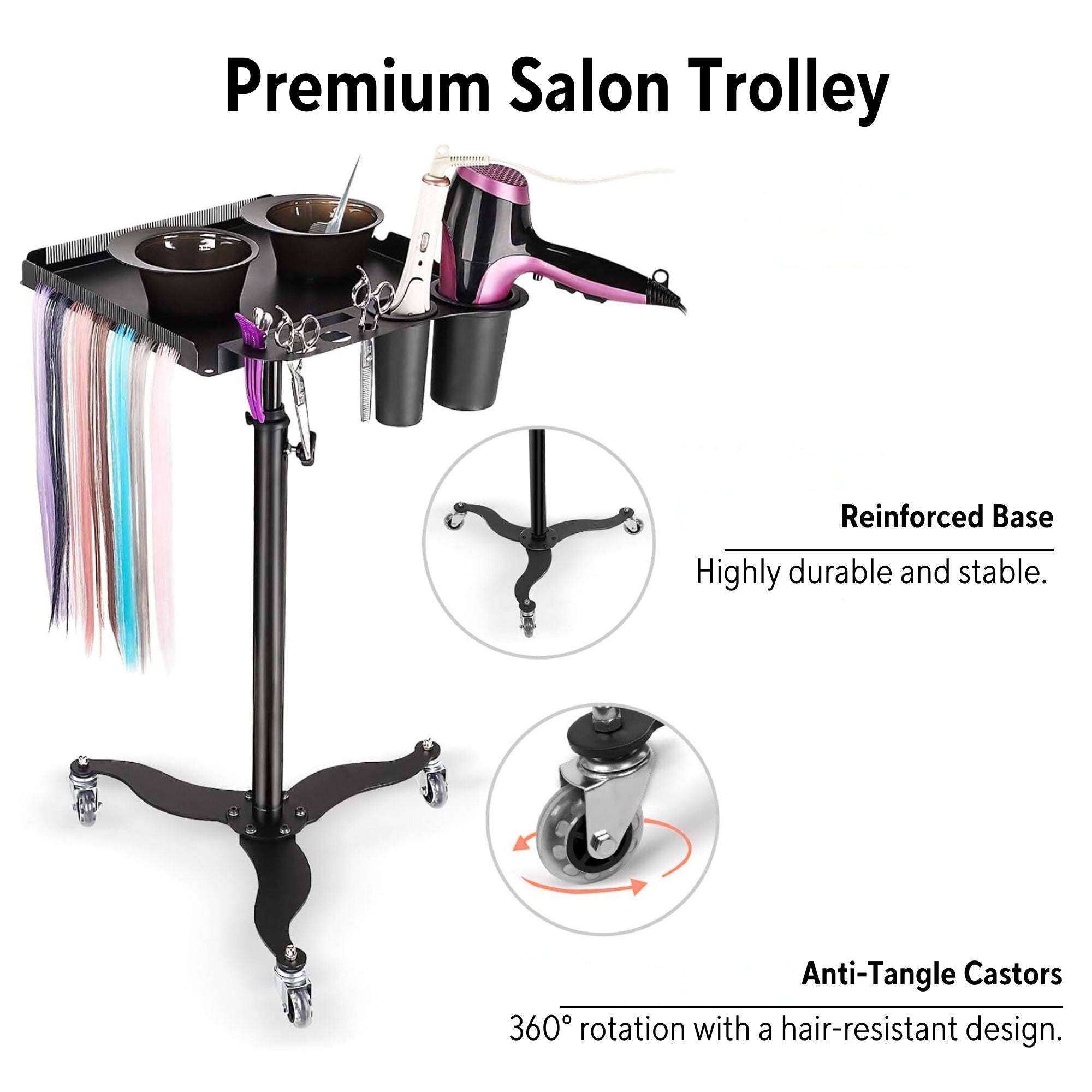 Gabri- Premium Metal Hairdressing Trolley with Magnetic Tint Bowls
