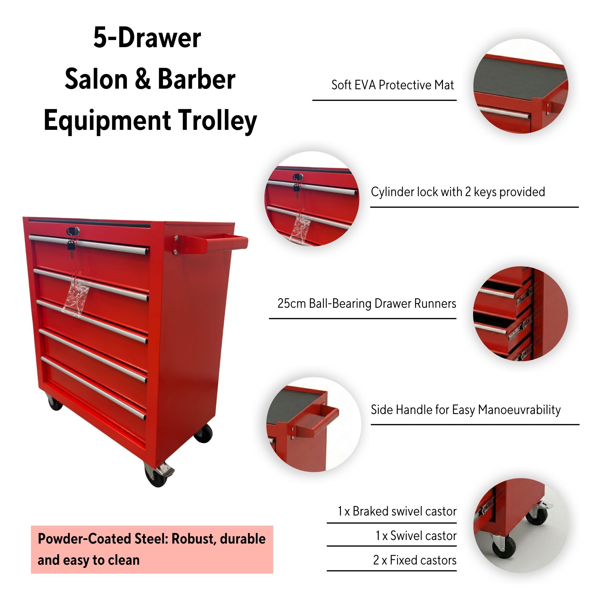 Eson - Professional 5-Drawer Salon & Barber Equipment Workstation Trolley