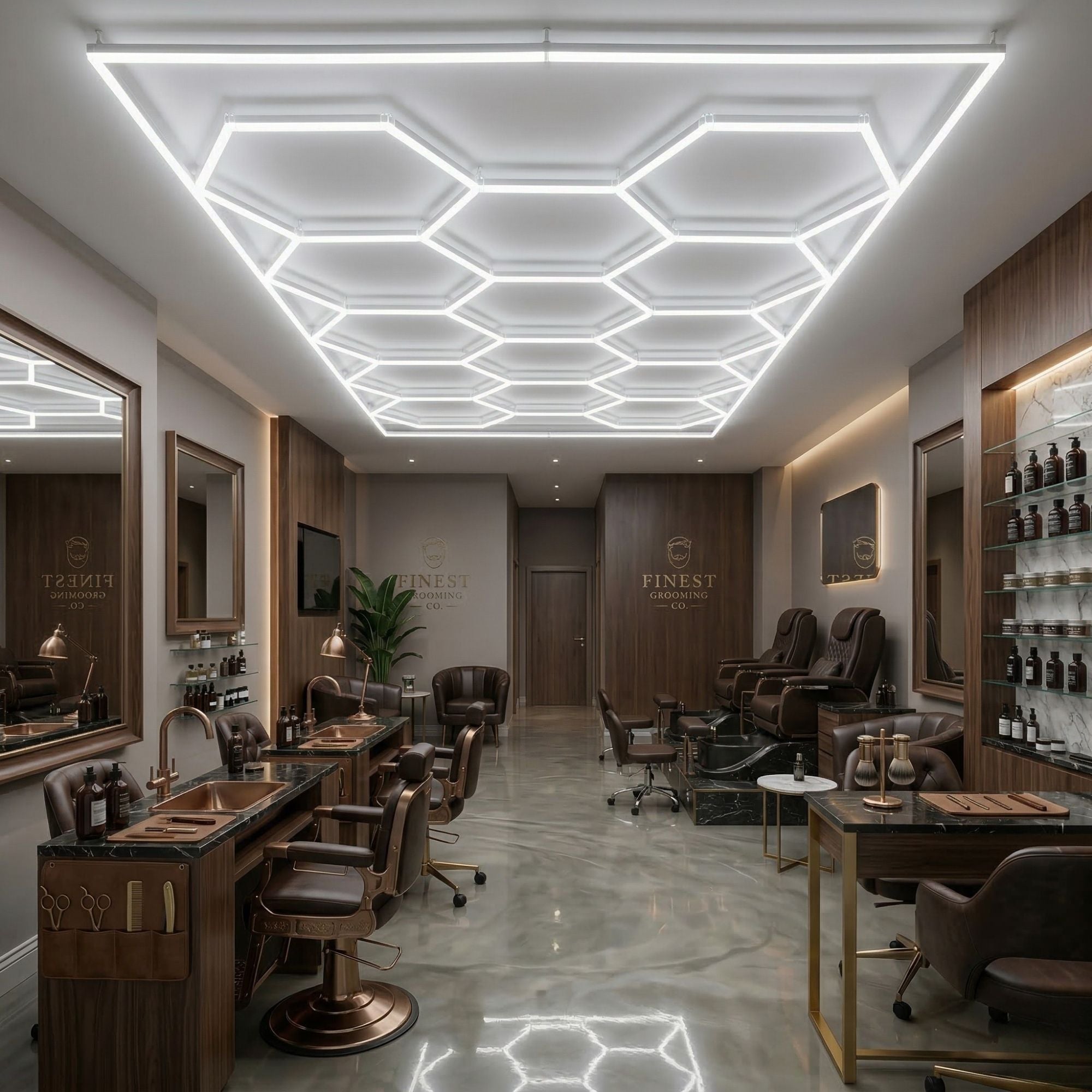 Gabri - Premium Hexagon LED Ceiling Light Grid with Border (14 Honeycomb)