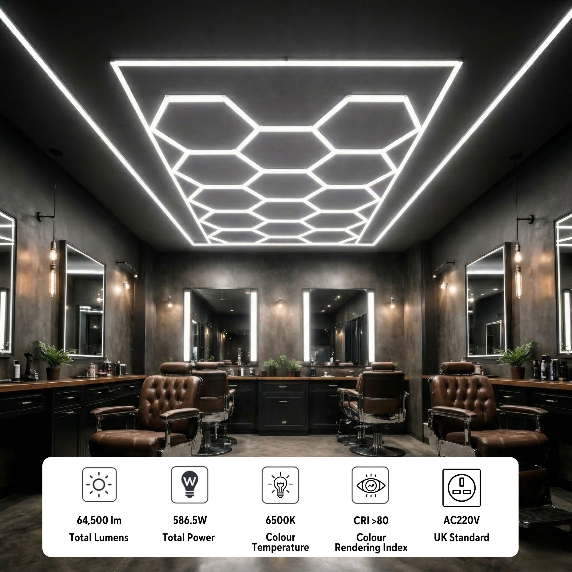 Gabri - Premium Hexagon LED Ceiling Light Grid with Border (14 Honeycomb)