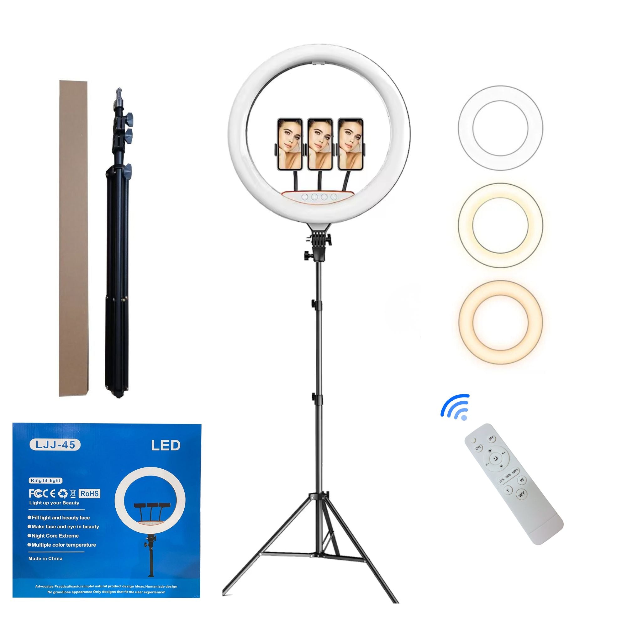 Eson - LJJ-45 Dimmable LED Ring Light with 3 Phone Holders & Tripod 18 inch (45cm)