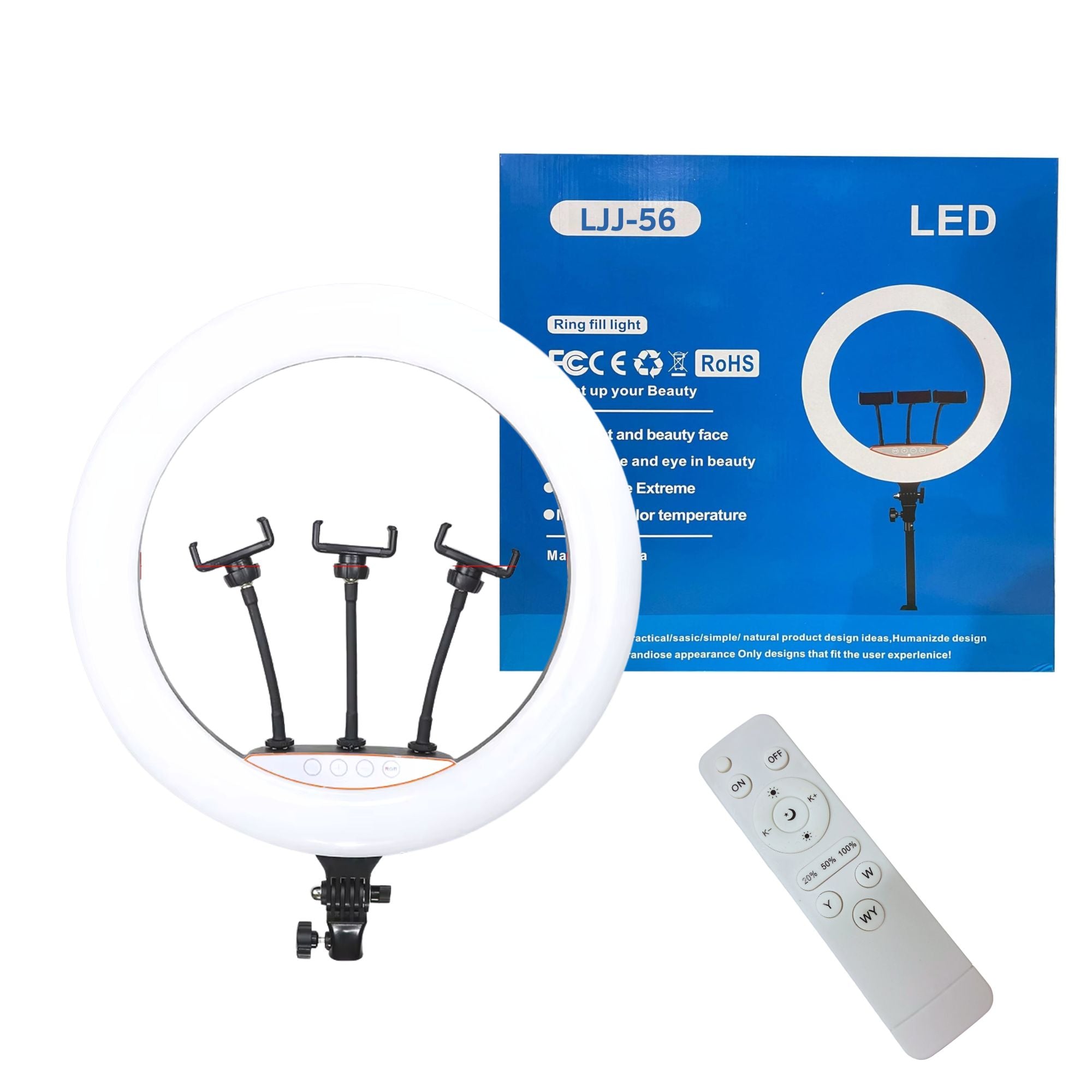 Eson - LJJ-56 Dimmable LED Ring Light with 3 Phone Holders & Tripod 22 inch (56cm)