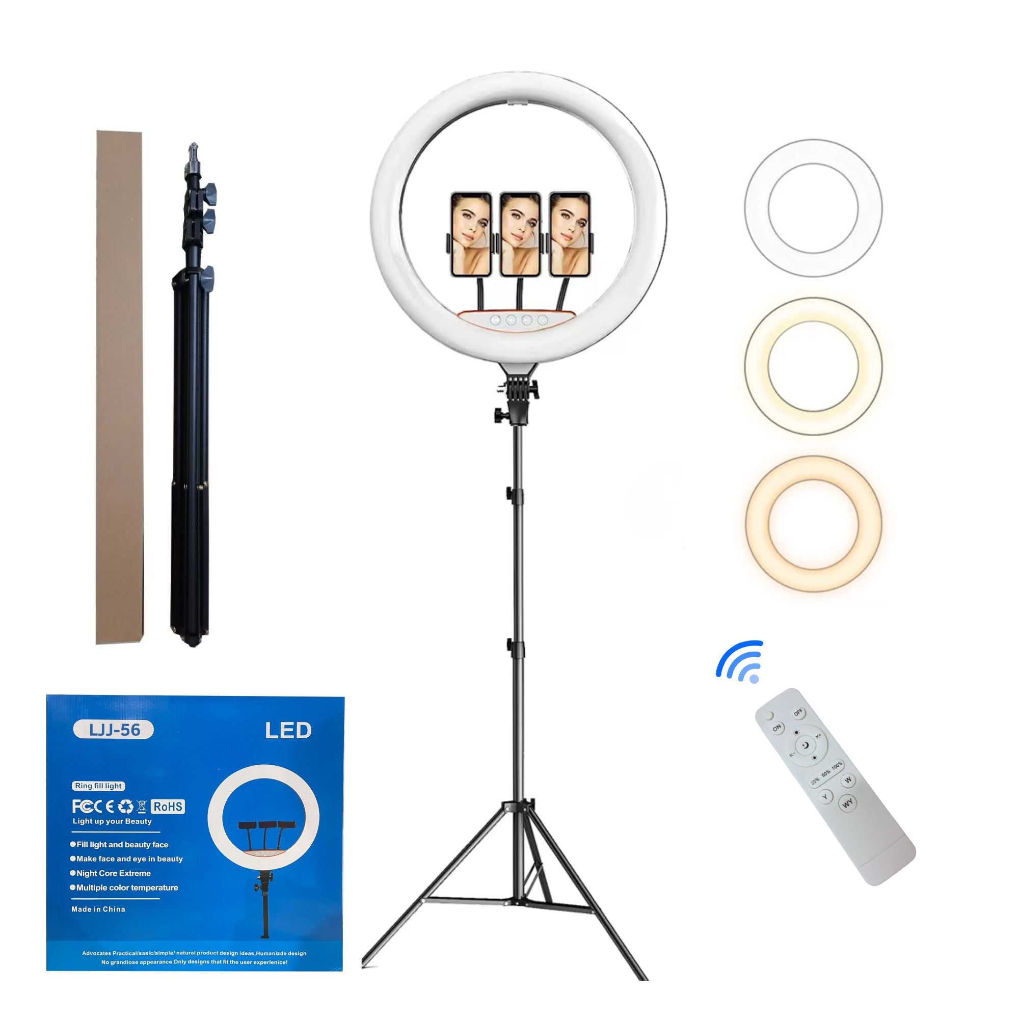 Eson - LJJ-56 Dimmable LED Ring Light with 3 Phone Holders & Tripod 22 inch (56cm)