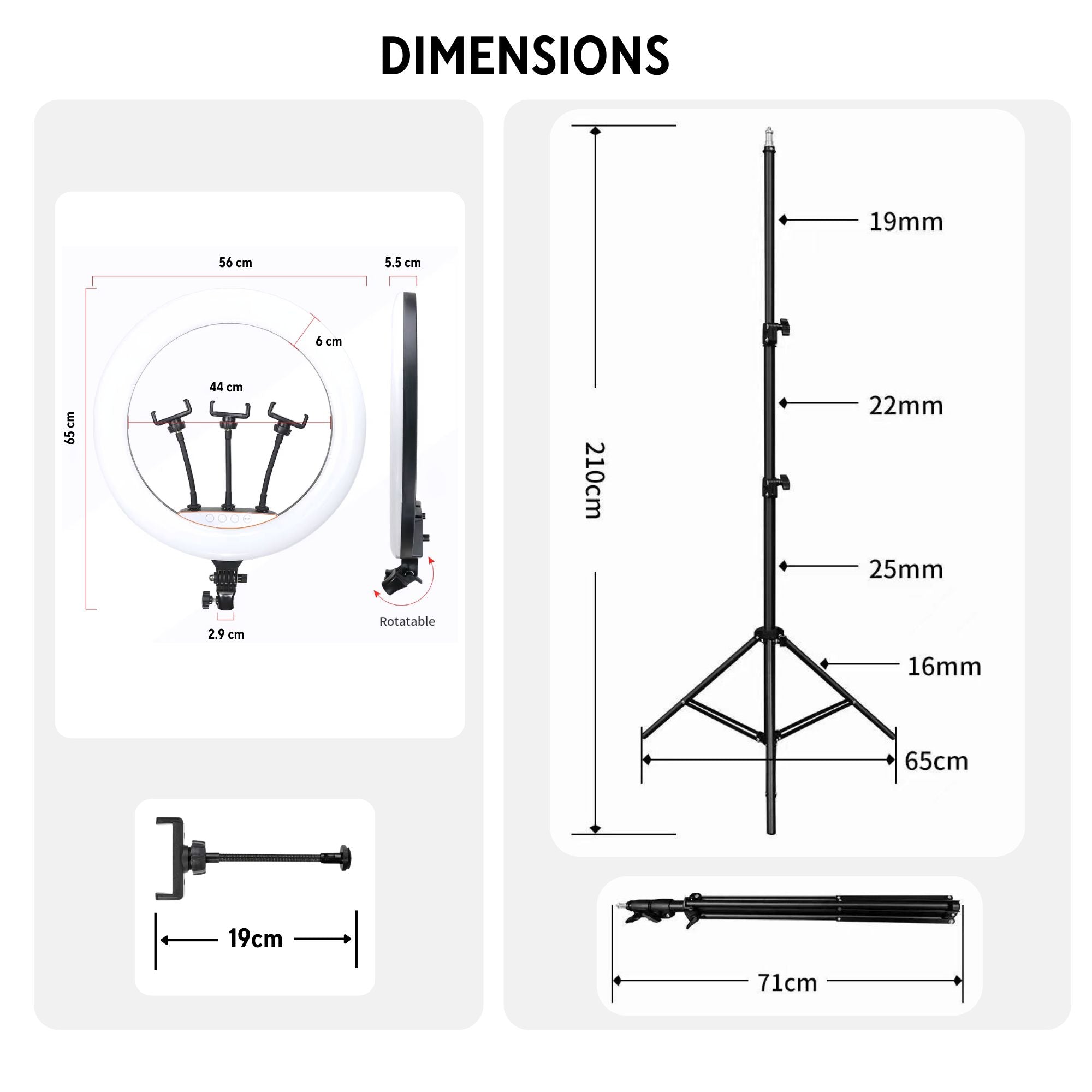 Eson - LJJ-56 Dimmable LED Ring Light with 3 Phone Holders & Tripod 22 inch (56cm)