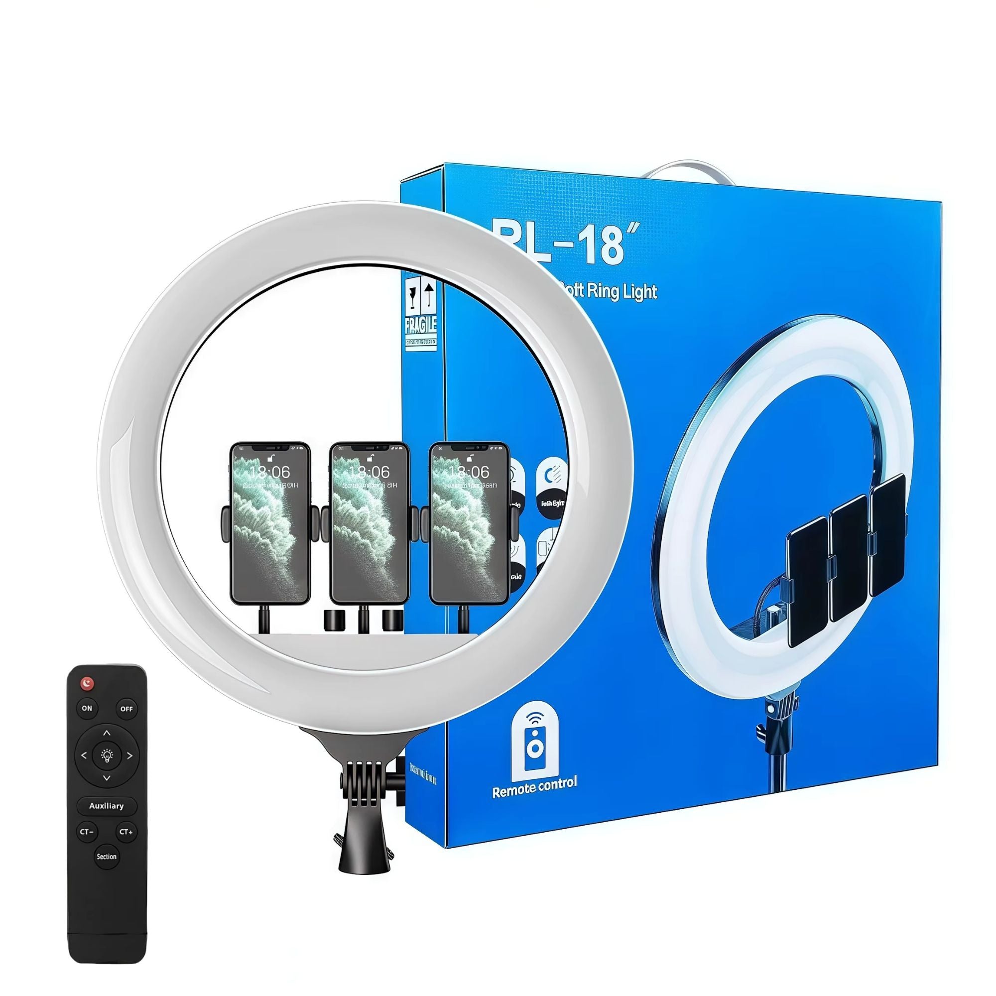 Eson - RL-18 Dimmable LED Soft Ring Light with 3 Phone Holders, Remote & Tripod 18 inch (45cm)