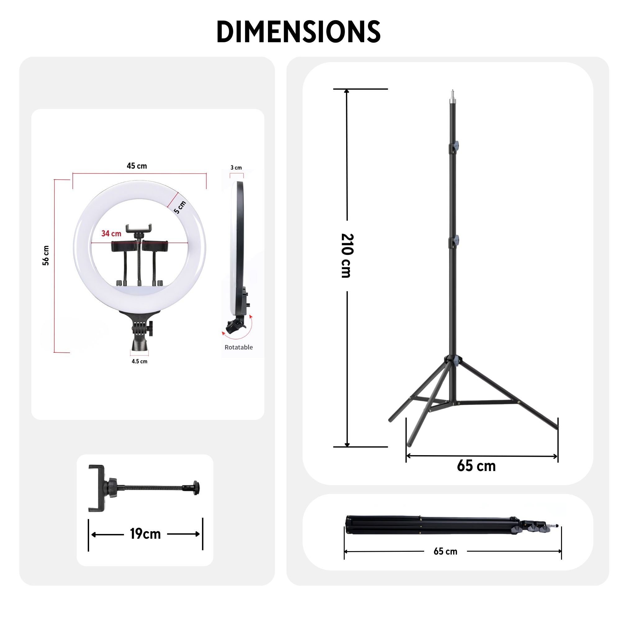 Eson - RL-18 Dimmable LED Soft Ring Light with 3 Phone Holders, Remote & Tripod 18 inch (45cm)
