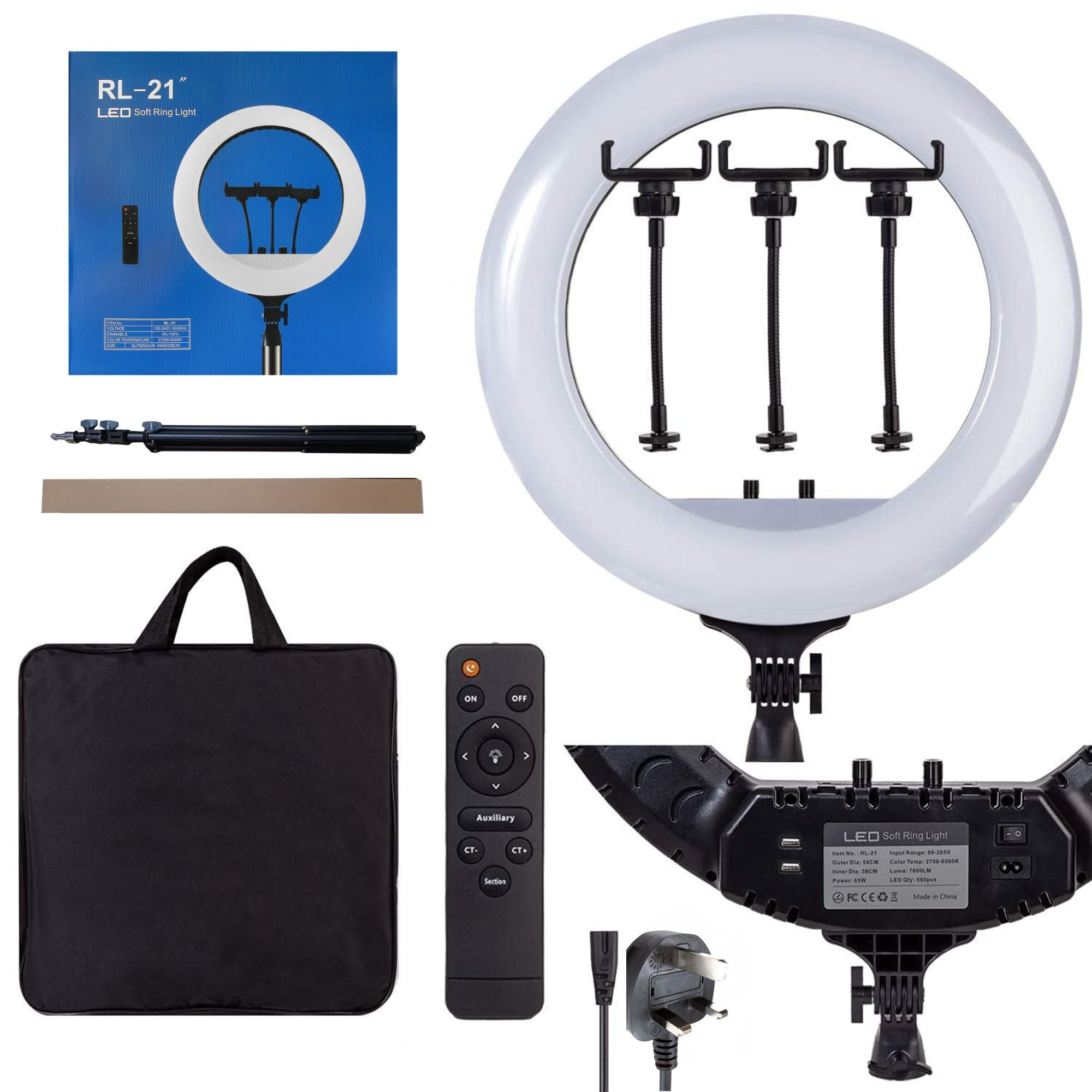 Eson - RL-21 Dimmable LED Soft Ring Light with 3 Phone Holders, Remote & Tripod 21 inch (54cm)