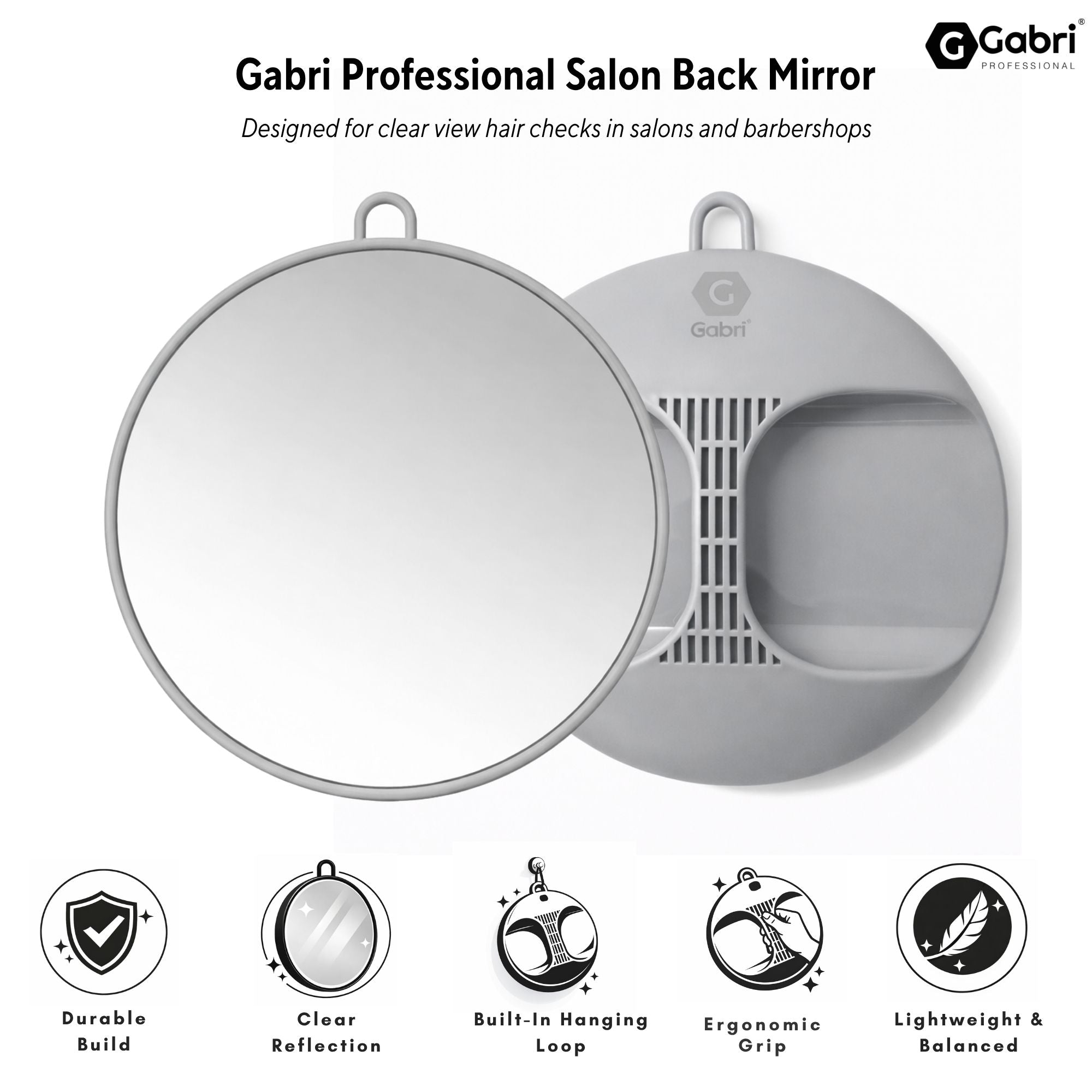 Gabri - Salon Mirror Round Handheld & Wall Grey 28cm