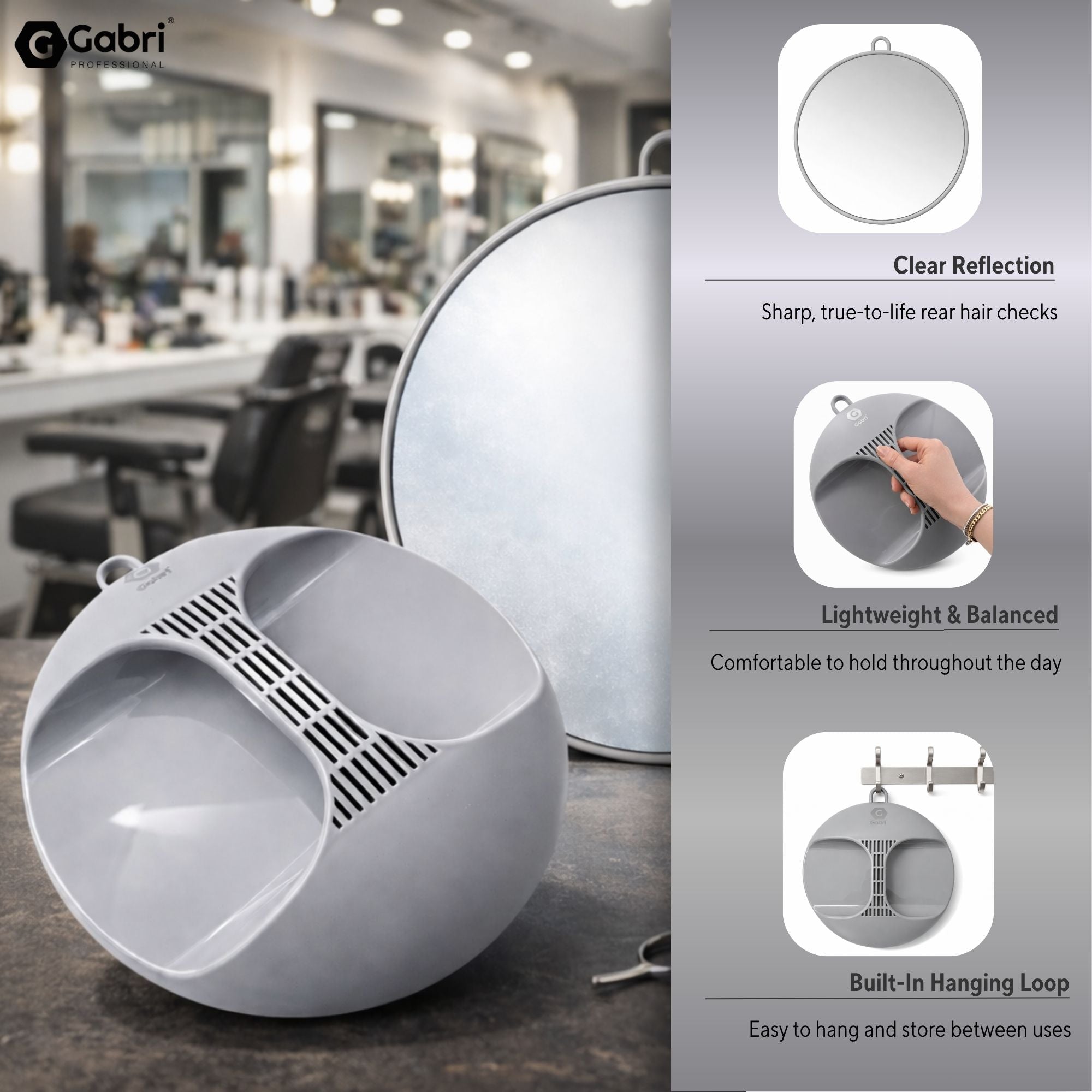 Gabri - Salon Mirror Round Handheld & Wall Grey 28cm