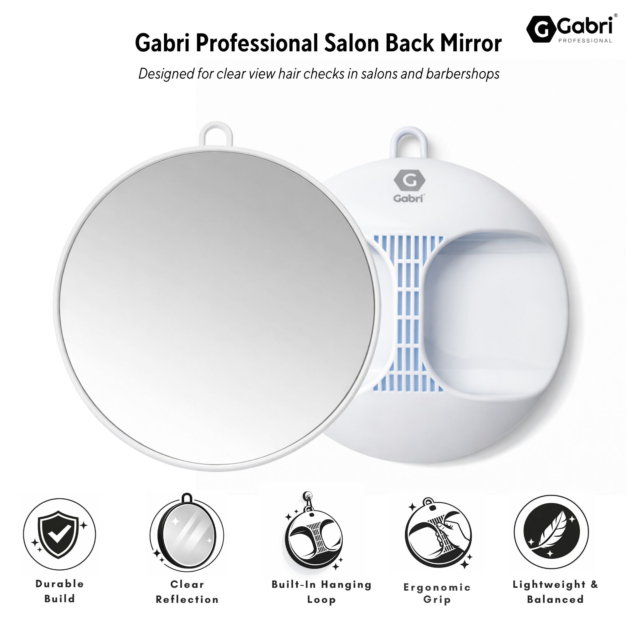 Gabri - Salon Mirror Round Handheld & Wall White 28cm