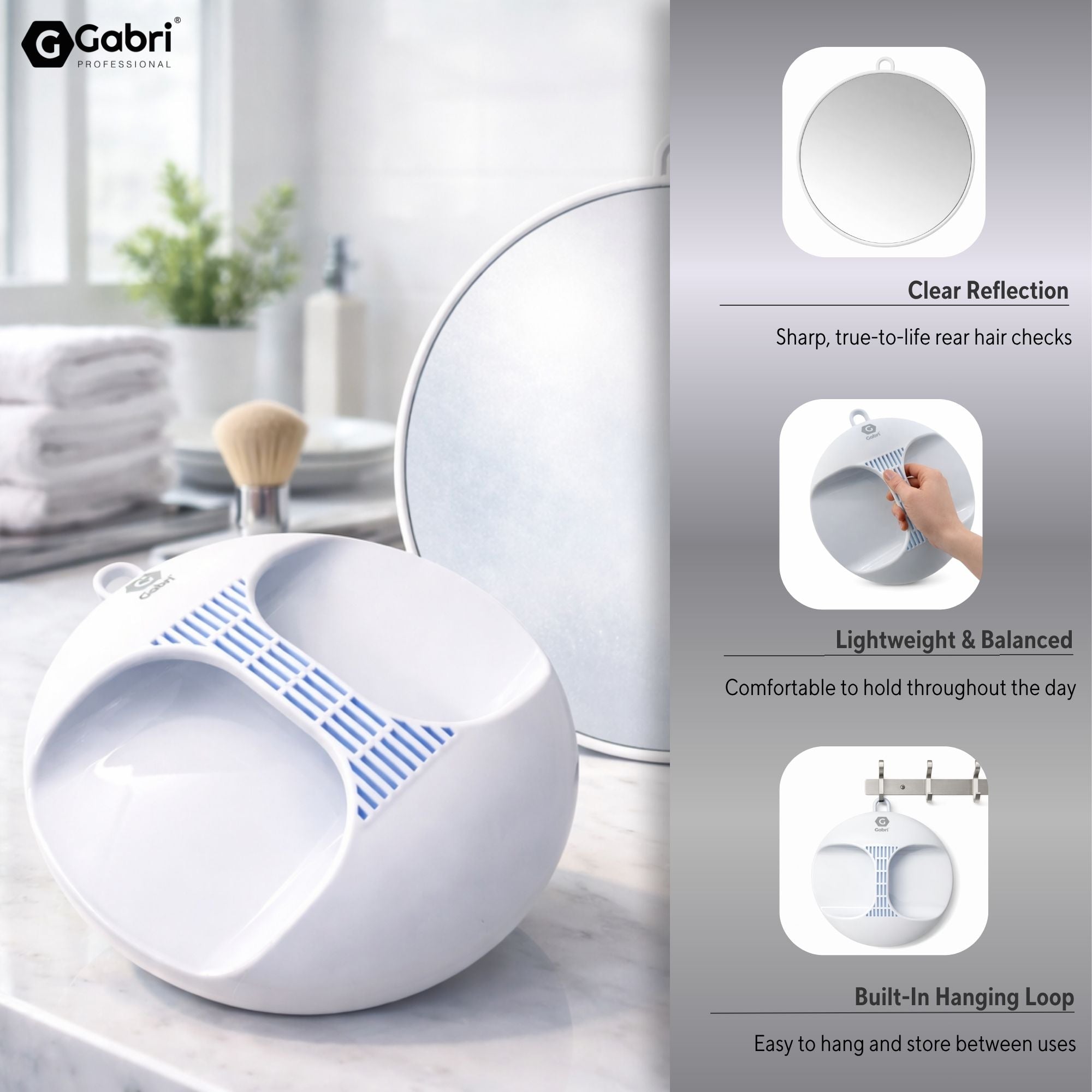 Gabri - Salon Mirror Round Handheld & Wall White 28cm