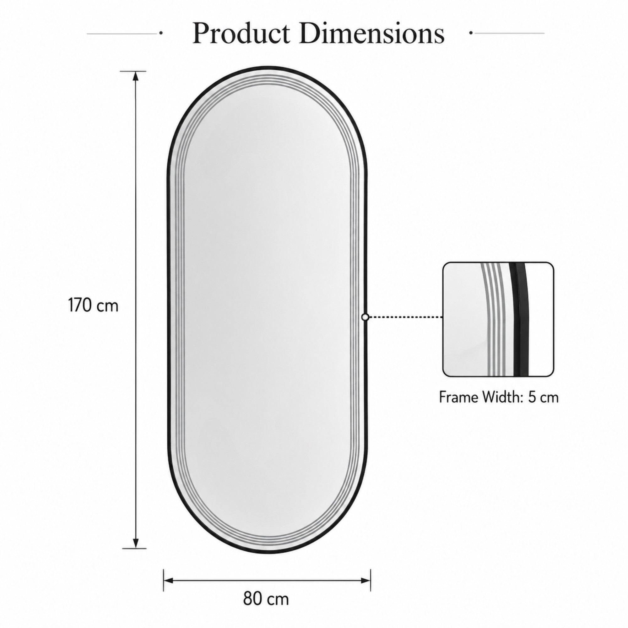 Salon Mirror - Oval Black Framed LED Mirror with Smart Touch Sensor & 3-Colour Lighting Modes