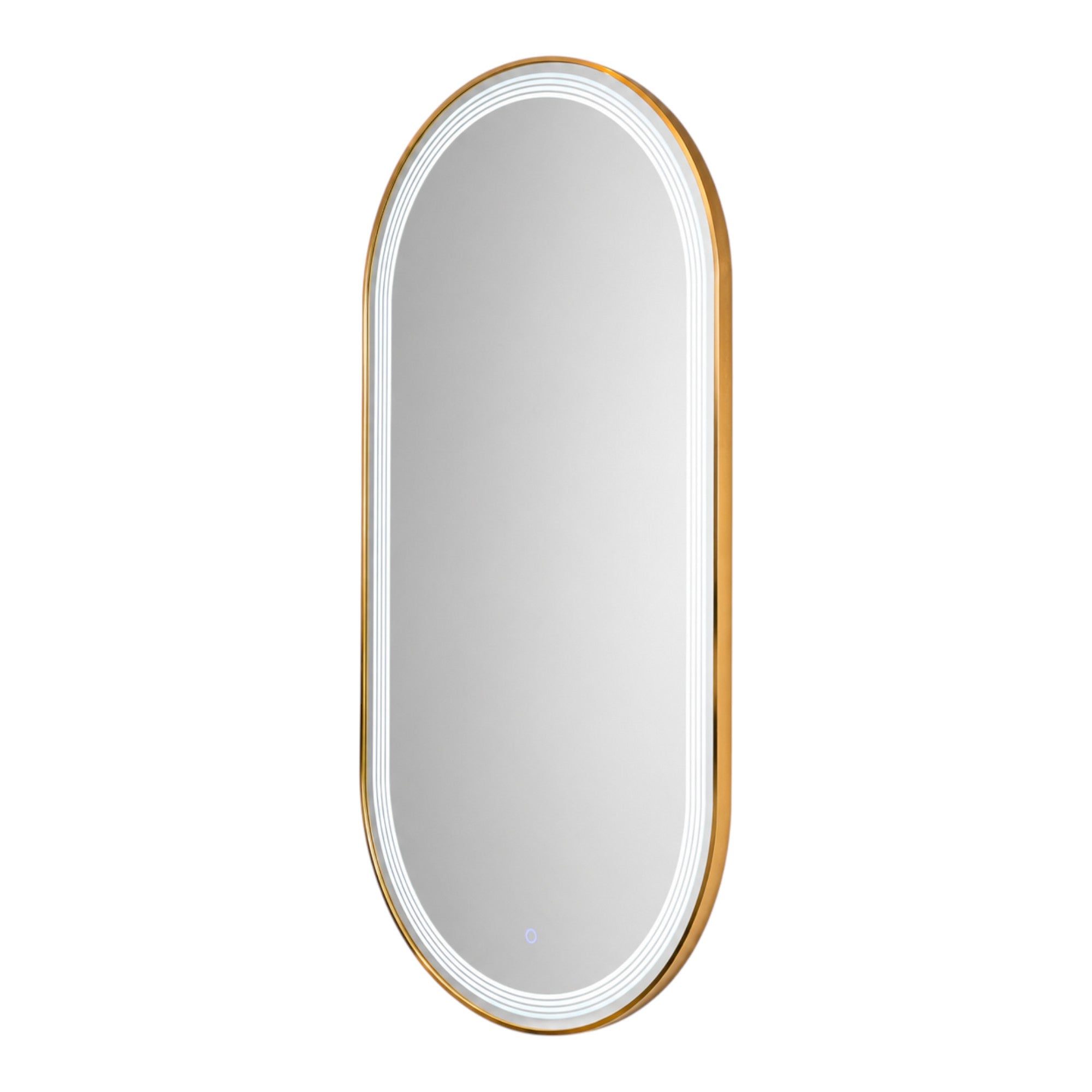 Salon Mirror - Oval Gold Framed LED Mirror with Smart Touch Sensor & 3-Colour Lighting Modes
