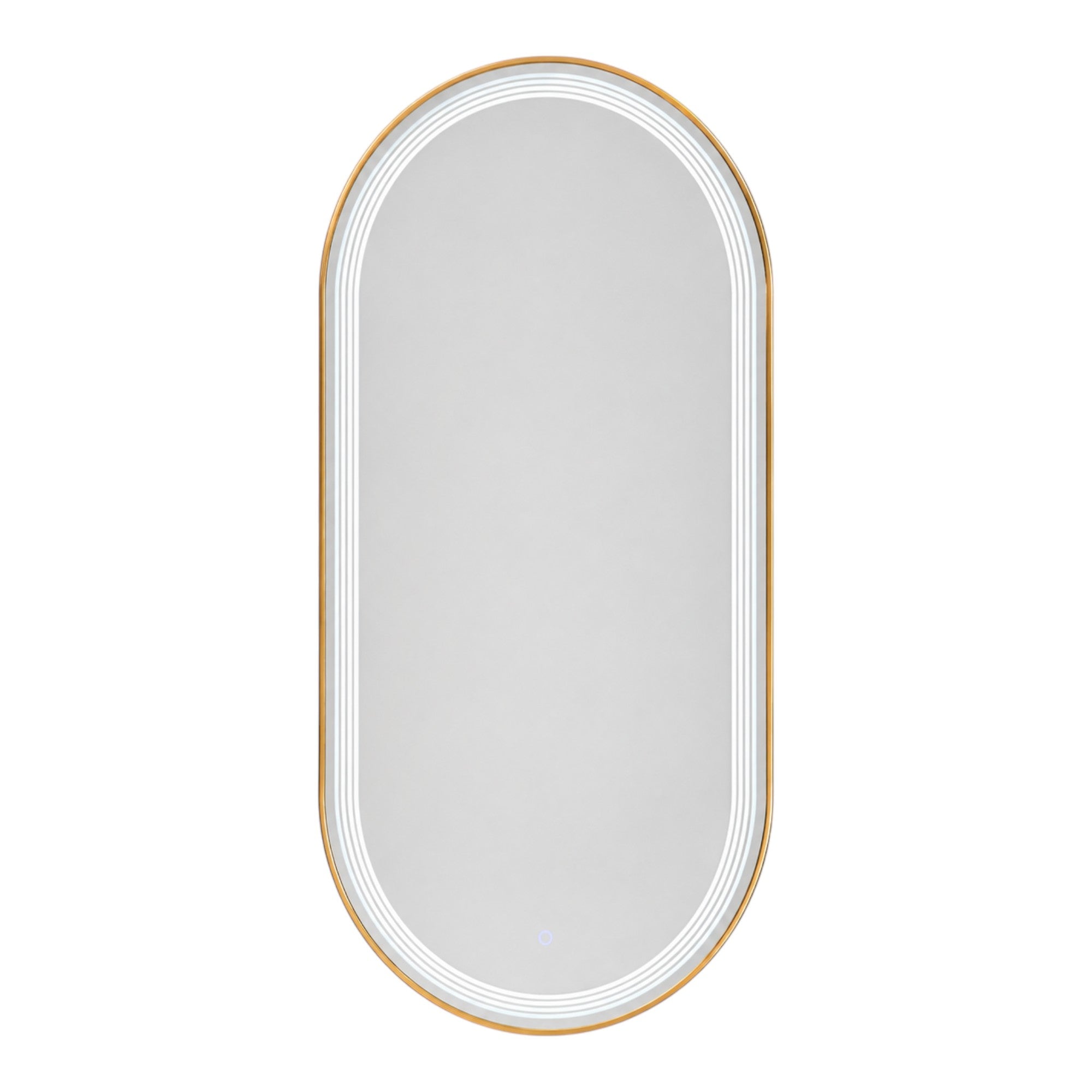 Salon Mirror - Oval Gold Framed LED Mirror with Smart Touch Sensor & 3-Colour Lighting Modes