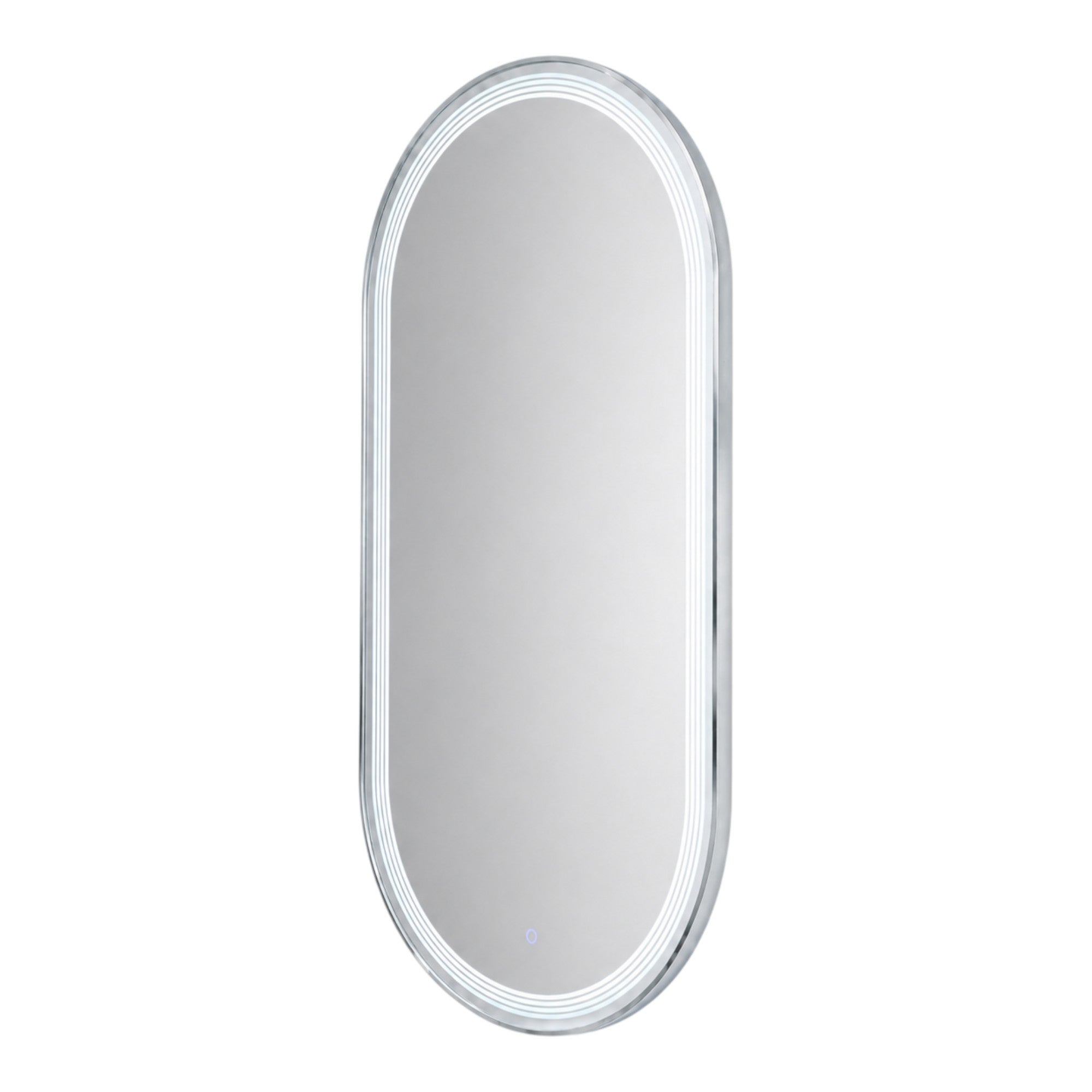 Salon Mirror - Oval Silver Framed LED Mirror with Smart Touch Sensor & 3-Colour Lighting Modes