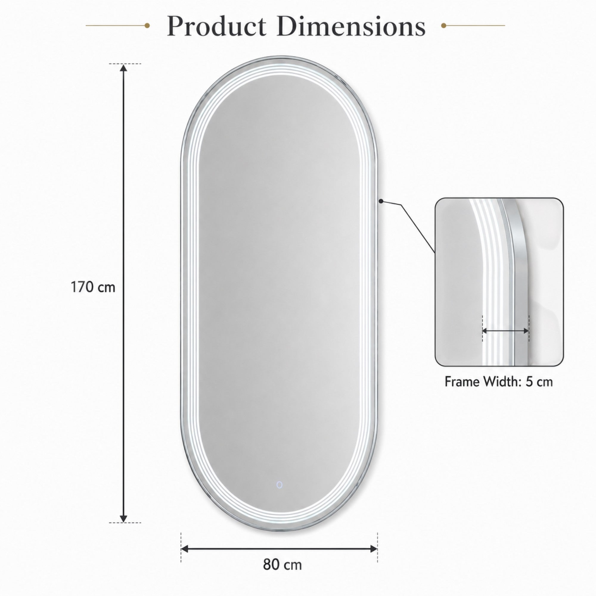 Salon Mirror - Oval Silver Framed LED Mirror with Smart Touch Sensor & 3-Colour Lighting Modes